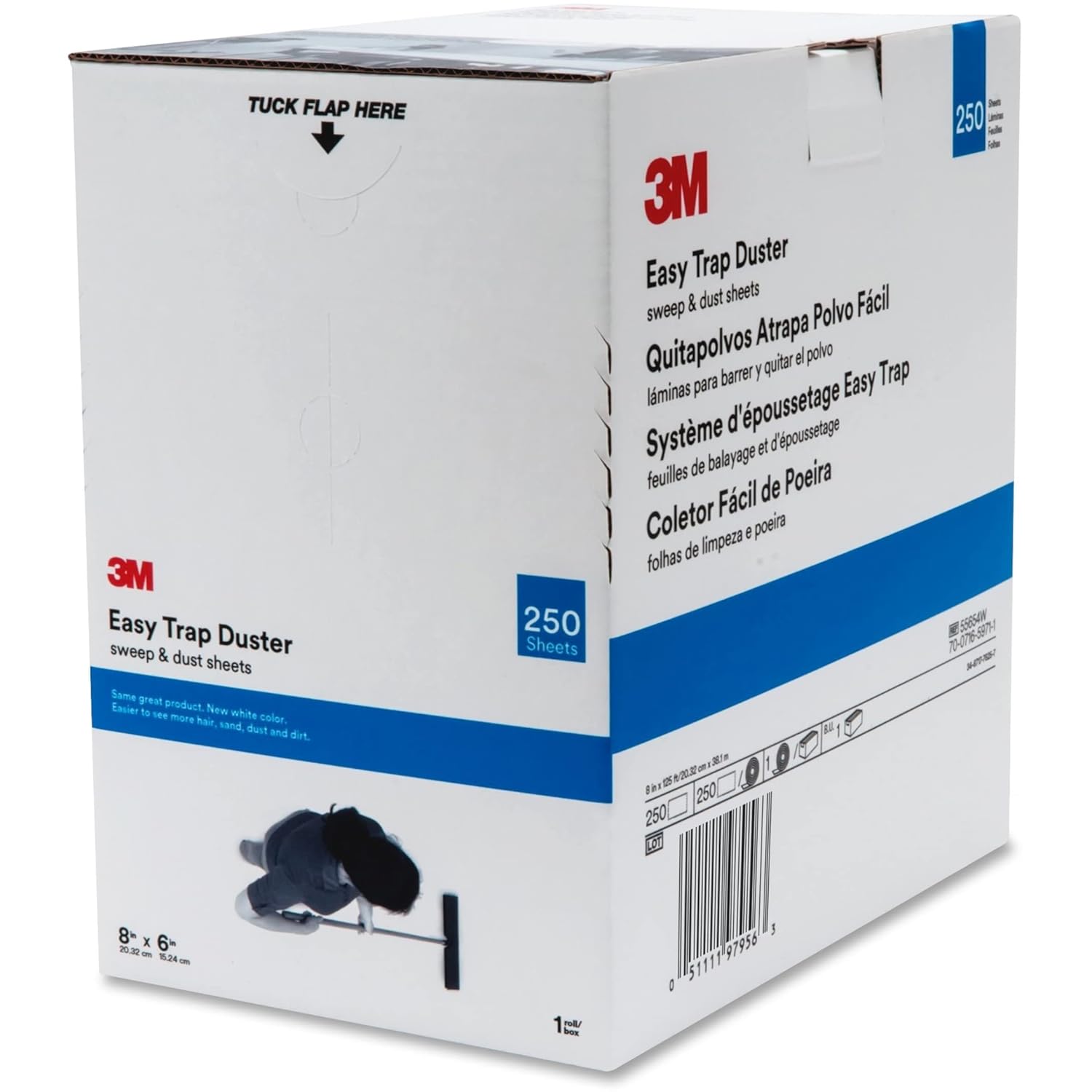 3M Easy Trap Sweep and Dust Sheets, 1 Roll of 250 8" x 6" Sheets, Disposable Easy Sweep Floor Duster, Picks Up 8x More Dirt, Dust, Sand, Hair, Works on Dry or Wet Surfaces, 55654W