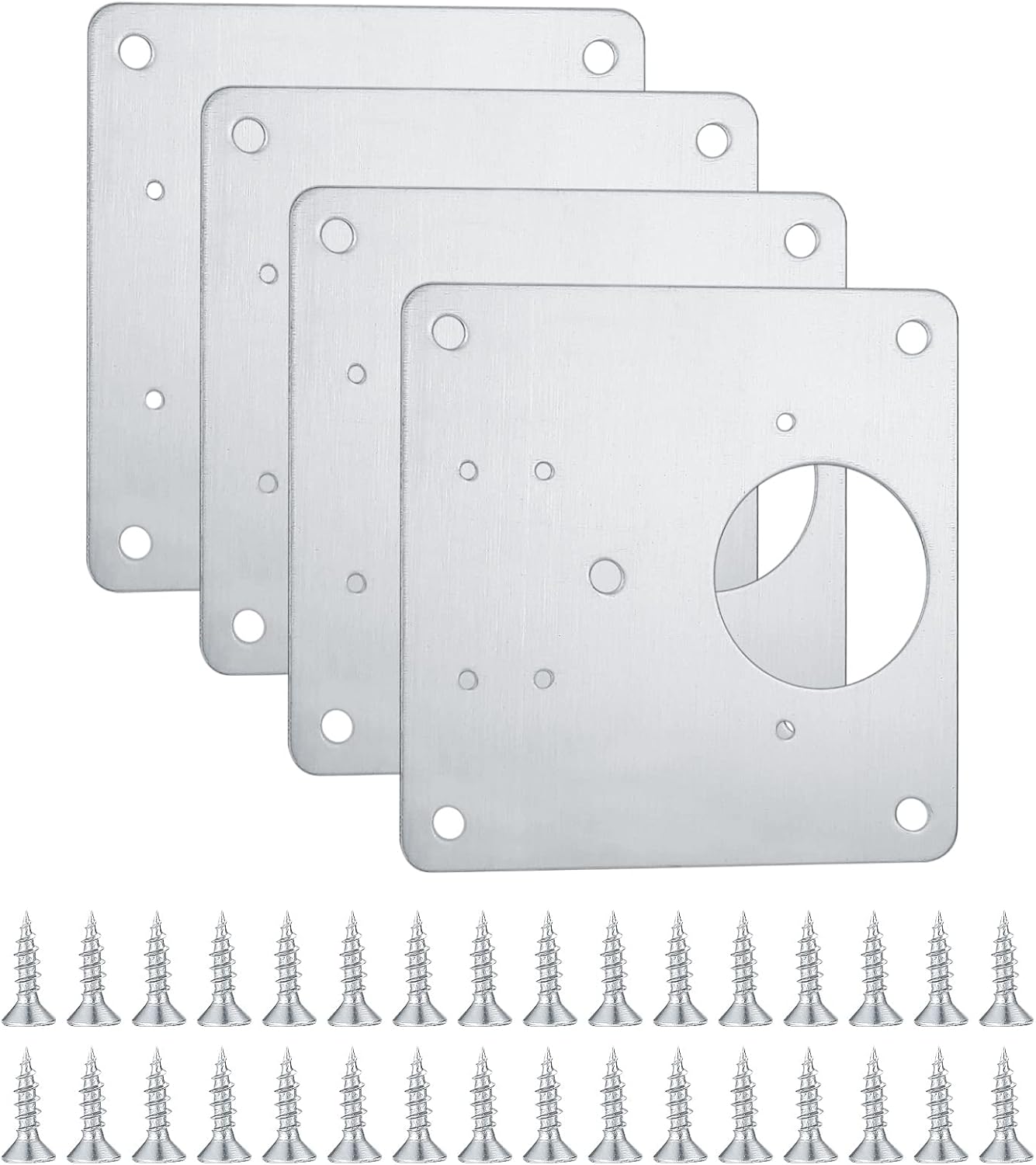 4 Pcs Hinge Repair Plate, Kitchen Cupboard Cabinets Door Hinge Repair Plate, Stainless Steel Hinges Repair Plates Brackets with Holes, Flat Fixing Joining Mending Plates Brackets with 32 Pcs Screws(4)
