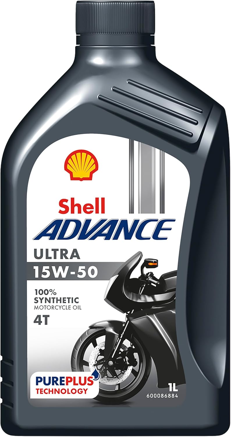 Shell Advance 4T Ultra 15W-50 1L | 100% Synthetic Oil for 4-Stroke Engines | PurePlus Technology | API SN JASO MA2 | Maximum Cleanliness and Protection | Recommended by Ducati