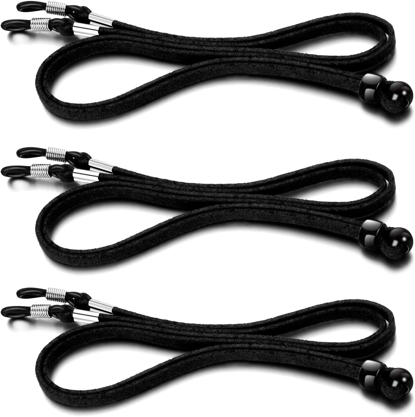 TYPHEERX 3Pcs Eyeglasses Straps Chain, PU Leather Non-Slip Spectacles Cord Retainer Lanyard