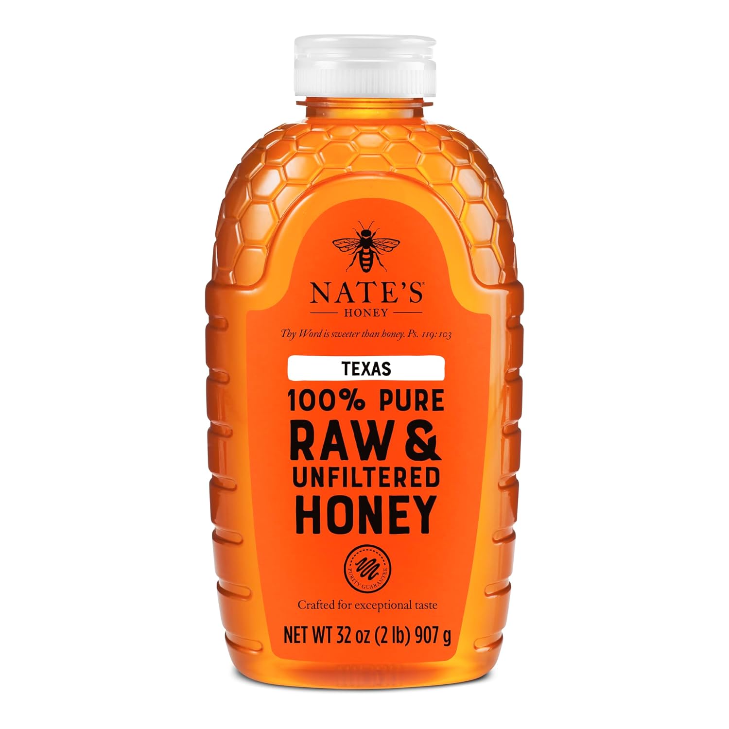 Nate's Texas 100% Pure, Raw & Unfiltered Honey - 32 oz. Squeeze Bottle - All-natural Sweetener