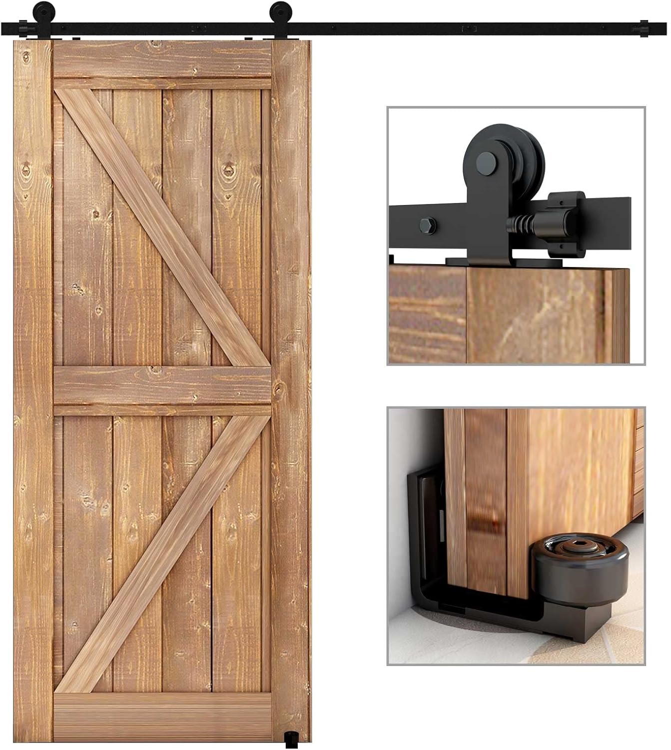 ETIASQSA 150CM/5FT Sliding Barn Door Hardware Kit Track Roller Closet Accessory Including Adjustable Floor Guide