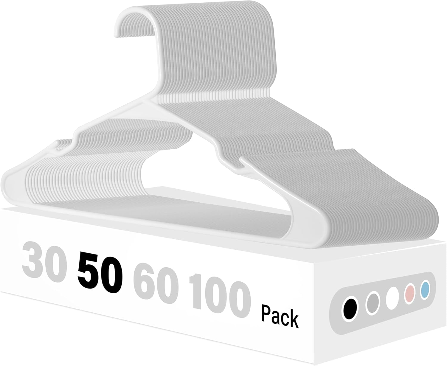 HealSmart Plastic Hangers 50 Pack, Space-Saving Clothes Hangers, Durable and Lightweight Hangers for Coats, Dresses, Shirts, Pants, White