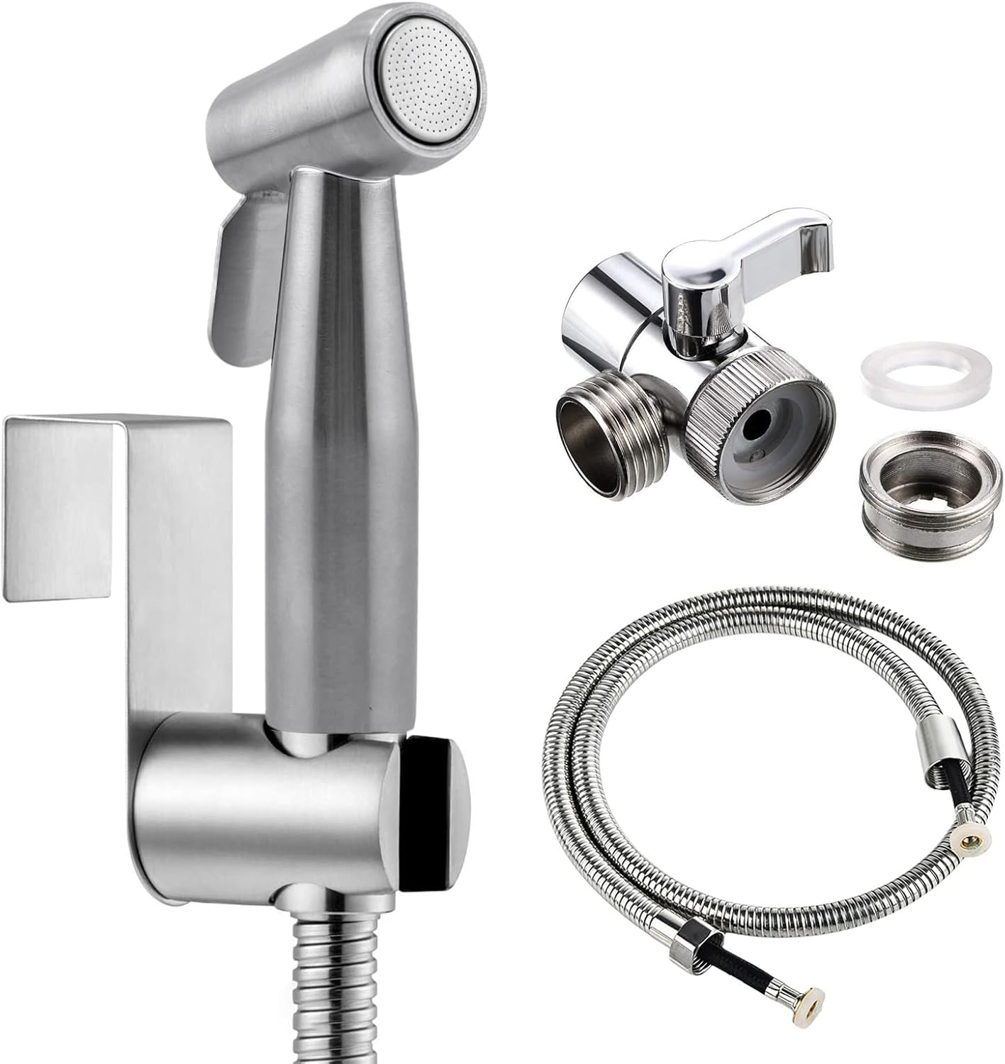 Handheld Bidet Toilet Set with Faucet Spray, 2m Shower Hose and Hooks, Perfect for Washing Hair or Wash Basin (Silver)