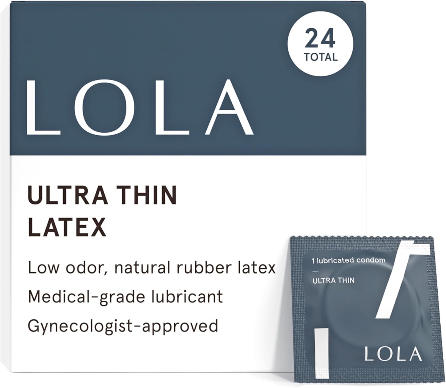 LOLA Regular Ultra Thin Latex Condoms - Ultra Thin Condoms with Silicone Based Lube for Sensitive Skin, Lubricated Condom with Natural Rubber Latex, Vegan Condom, 24 Count