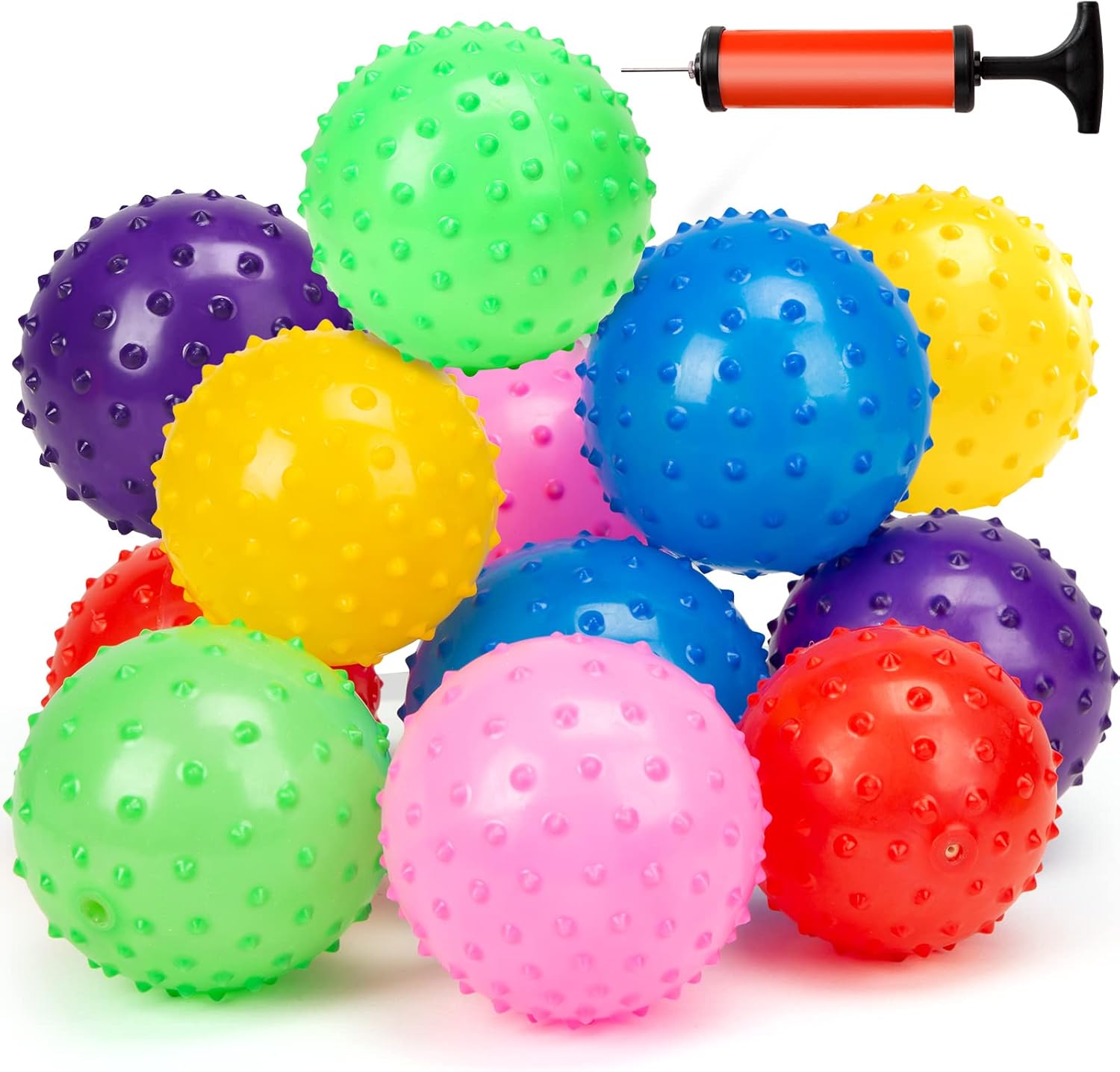 LOVEINUSA Bounce Ball, 12 PCS Sensory Balls Knobby Party Balls Massage Balls with Air Pump Set 4.72"