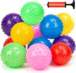 LOVEINUSA Bounce Ball, 12 PCS Sensory Balls Knobby Party Balls Massage Balls with Air Pump Set 4.72"