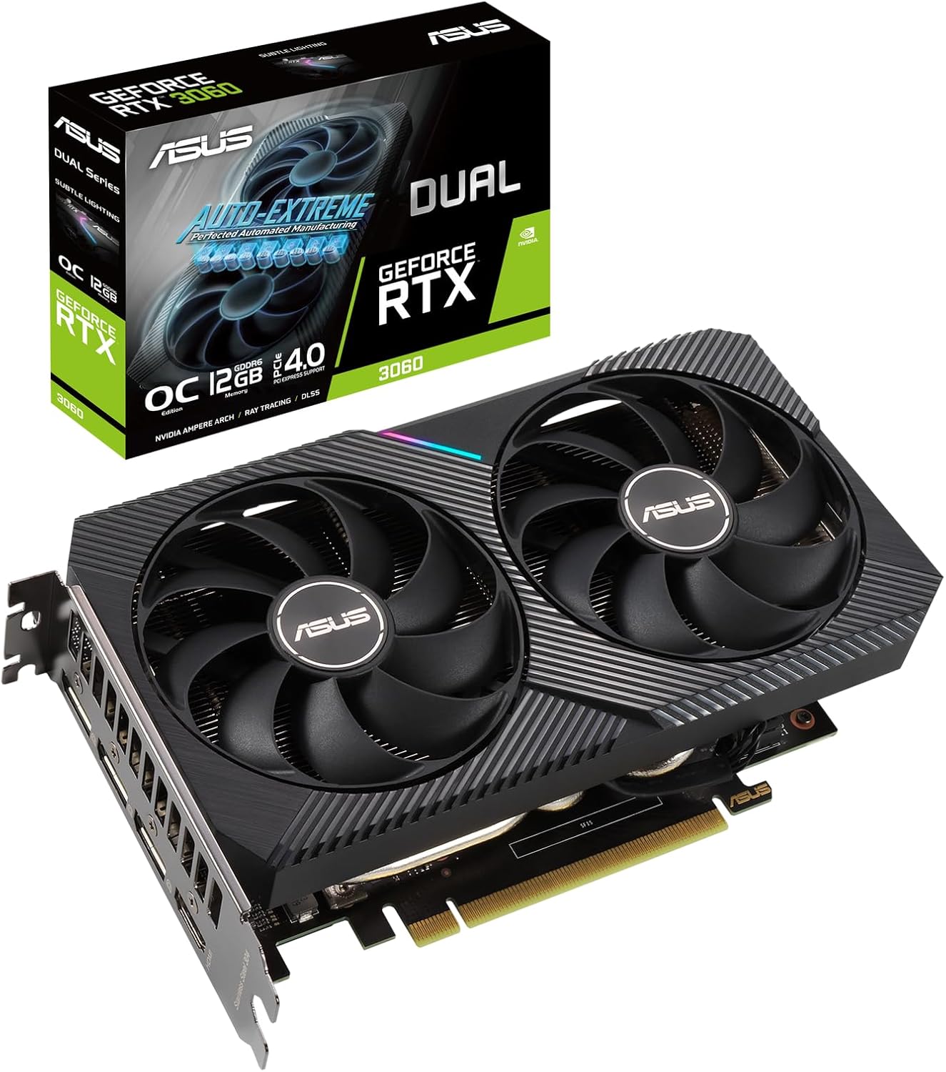 ASUS GeForce RTX 3060 12G DUAL V2 OC Gaming Graphics Card - 1867MHz Boost Clock, GDDR6, PCIe Gen 4, DLSS 2, 1x DP v1.4a, 1 x HDMI 2.1, 1 x DVI-D (Supports 4K)