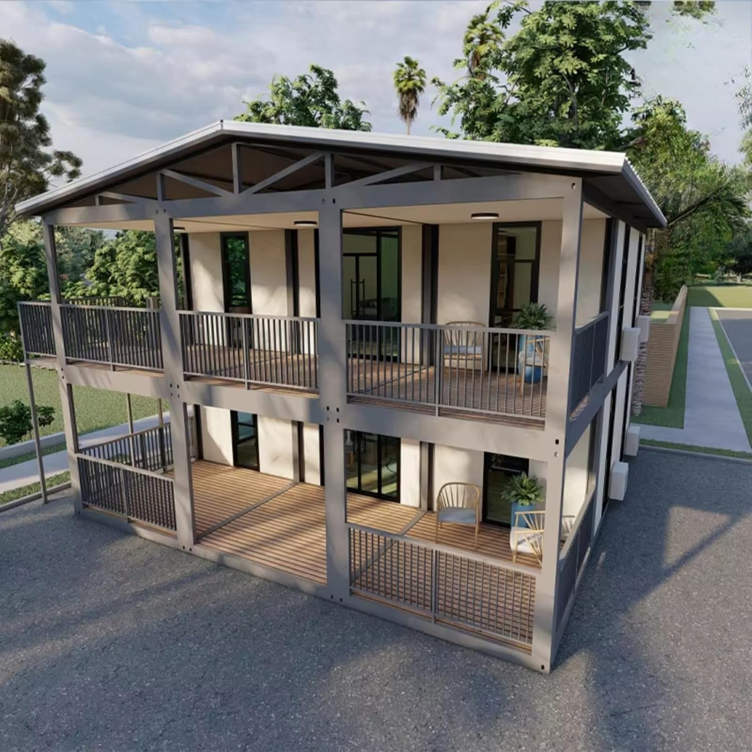 2 Story Tiny Home Structure Steel House Prefab Tiny Homes Prefabricated Expandable Container House Detachable Steel Container Frame Tiny Homes for Sale