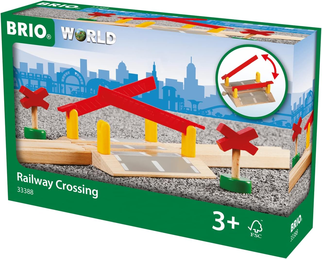 BRIO World 33388-4 Piece Railway Crossing Set | Fun and Interactive Wooden Train Accessory for Kids | Enhances Creativity and Motor Skills | FSC-Certified Eco-Friendly Toy for Ages 3 and Up
