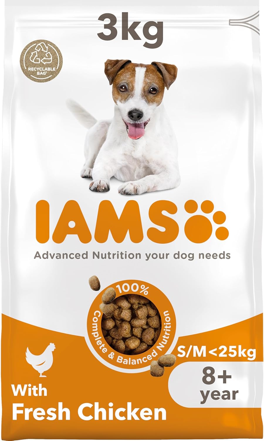 IAMS Complete Dry Dog Food for Senior 8+ Small and Medium Breeds with Chicken 3 kg