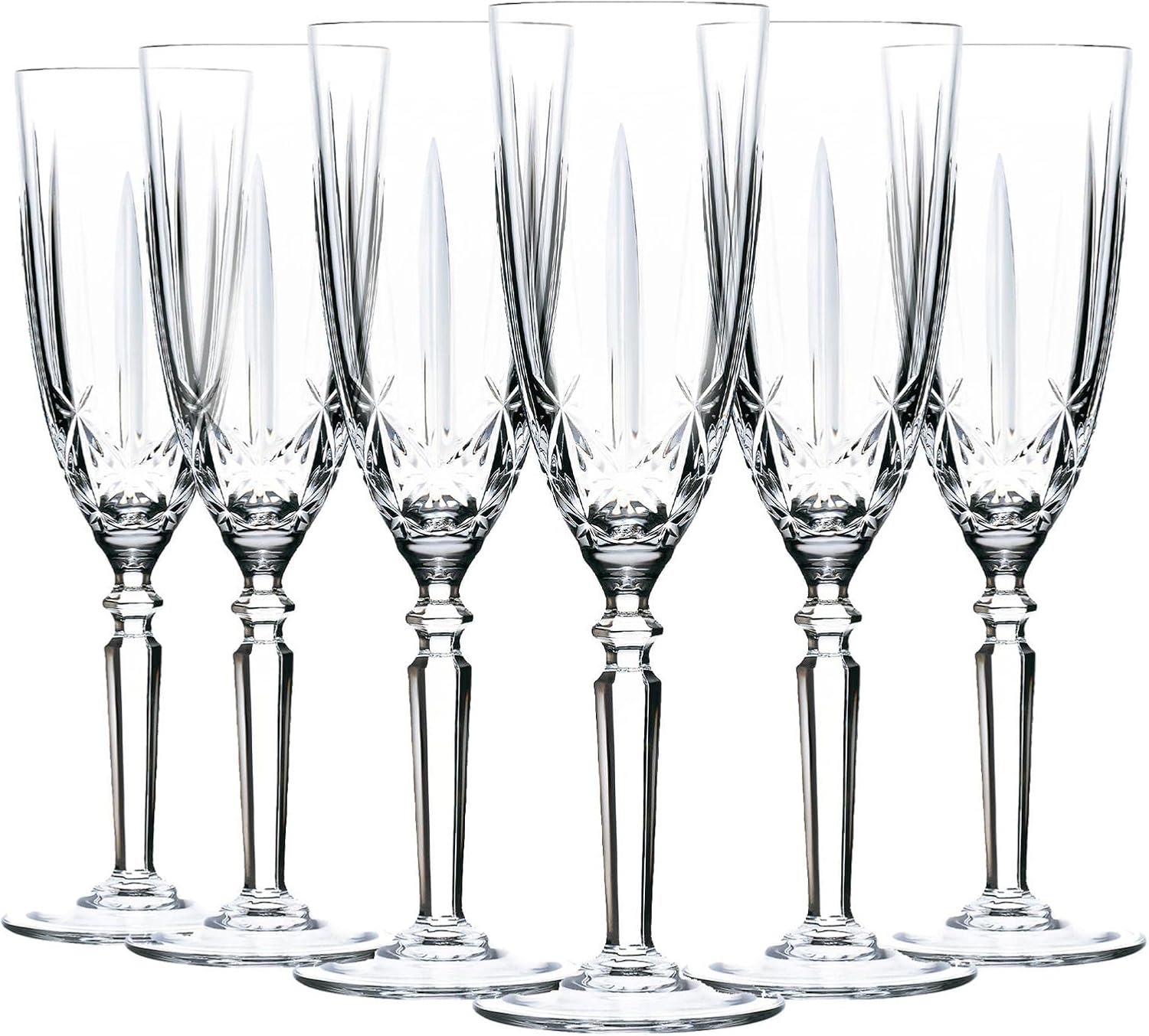 RCR Crystal 6X 200ml Crystal Glass Champagne Glasses Orchestra Range Prosecco Fizz Stemware Glass Flutes Set - Gift Boxed - Made in Italy