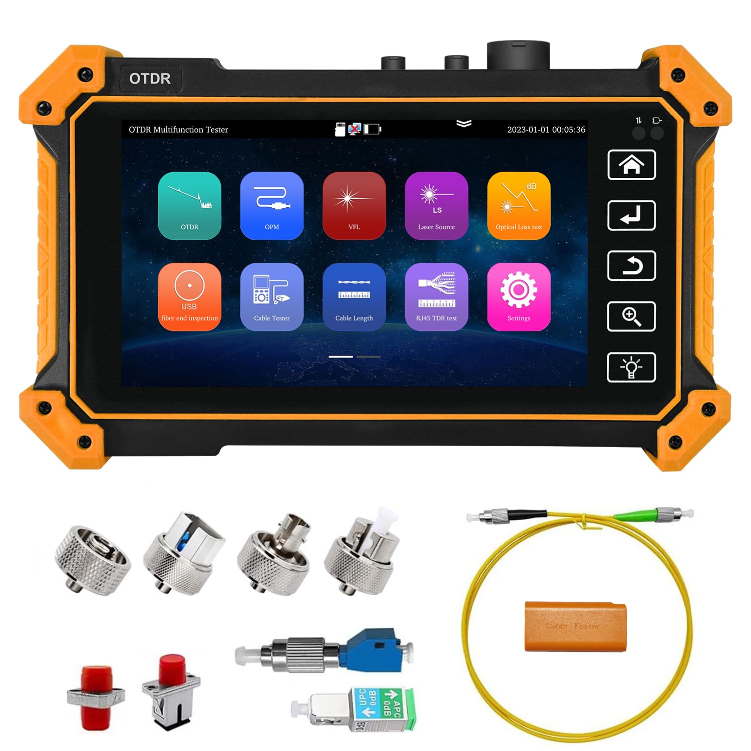 Optical Fiber Tester, WANLUTECH 1610nm 28dB 5.55'' Touchscreen OTDR Support 1310/1490/1550/1577nm Live Test VFL OPM LS(Light Source) Event Map OLT (Optical Loss Test) RJ45 Cable Tester Network Tools