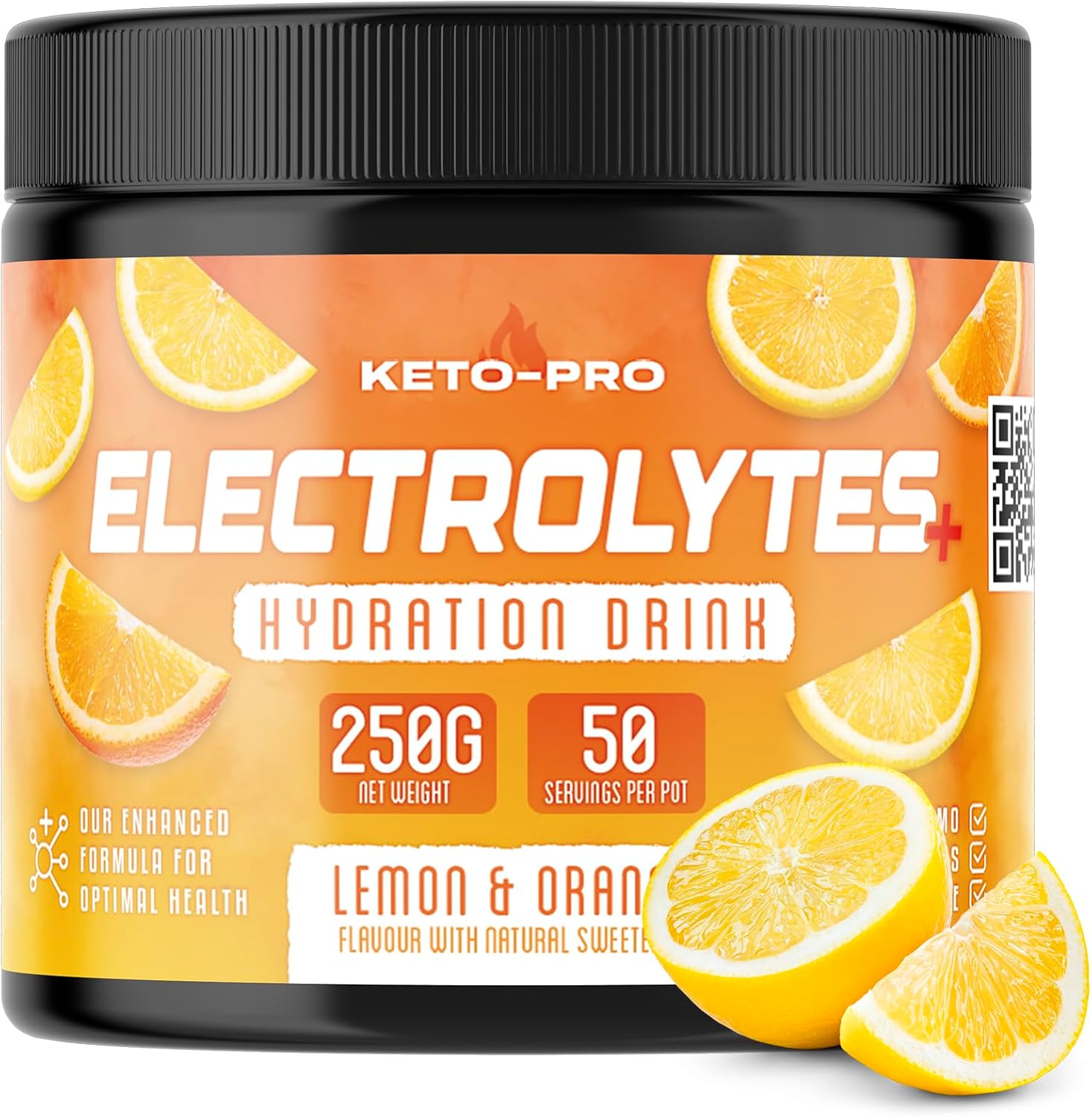 Keto-Pro Keto Electrolytes 250g | Electrolyte Powder Supporting Your Keto Fasting, Health & Fitness Goals | Lemon Orange Flavour