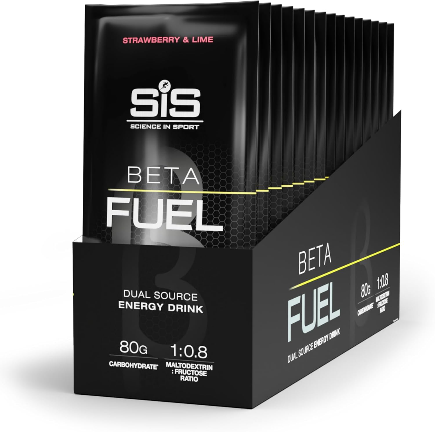 Science in Sport Beta Fuel 80 Dual Source Energy Drink Powder, Strawberry and Lime Flavour Carb Powder, 80g of Carbs Per Pack (15 Pack)