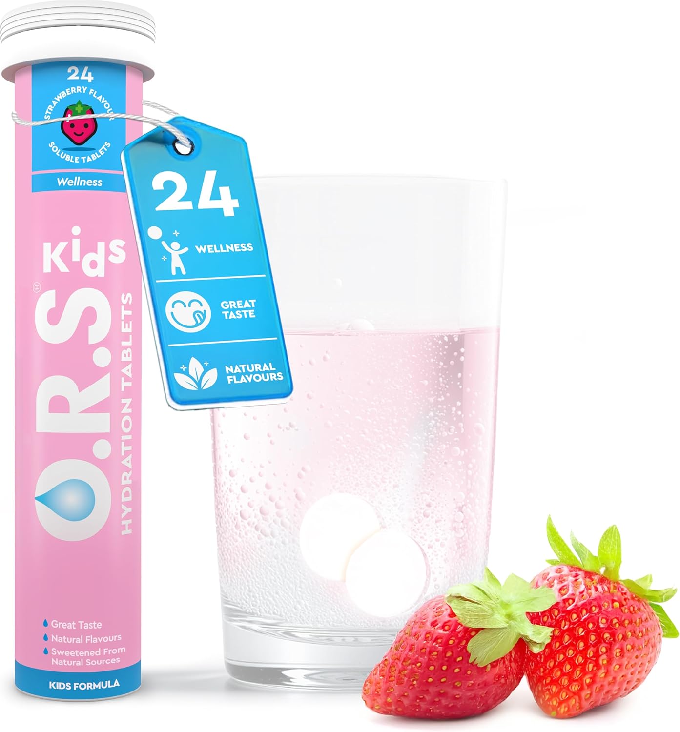 O.R.S Kids Hydration Tablets – Strawberry, Pack of 1 | Fast Rehydration Electrolyte Replacement Supplement for Children | Natural Salts & Electrolytes for Dehydration | Vegan, Gluten-Free, Low Calorie