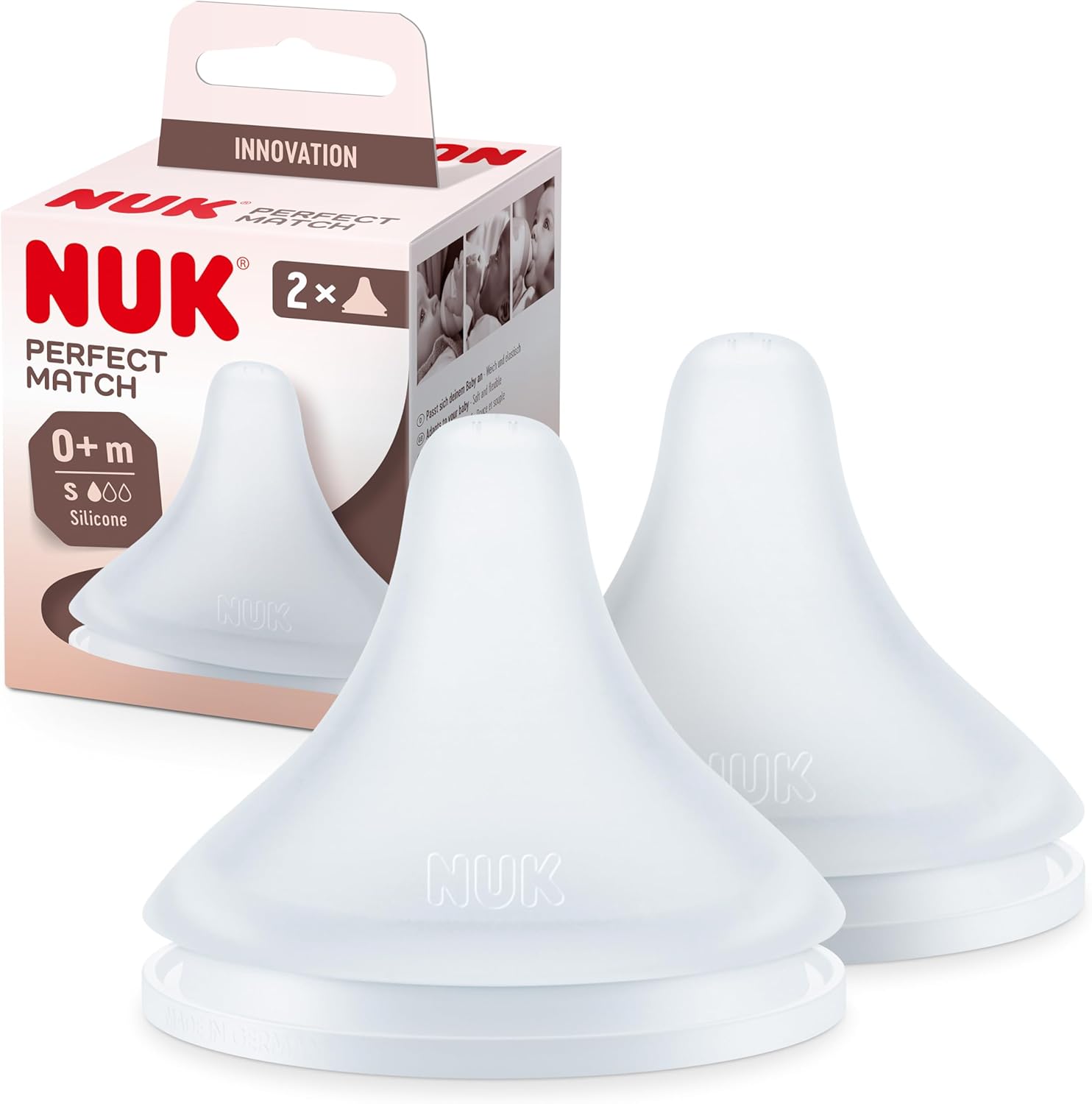 NUK Perfect Match Baby Bottle Teats | 0+ Months | Adapts to Baby's Palate | Anti Colic Vent | BPA-Free | Small Silicone Teat for Bottles | 2 Count