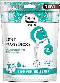 GuruNanda Dental Mint Floss Picks - Non- Shred Thread with Angled Pick for Effective Plaque Removal - Dentist Recommened - Travel Friendly for Adults & Kids - 100 Pack