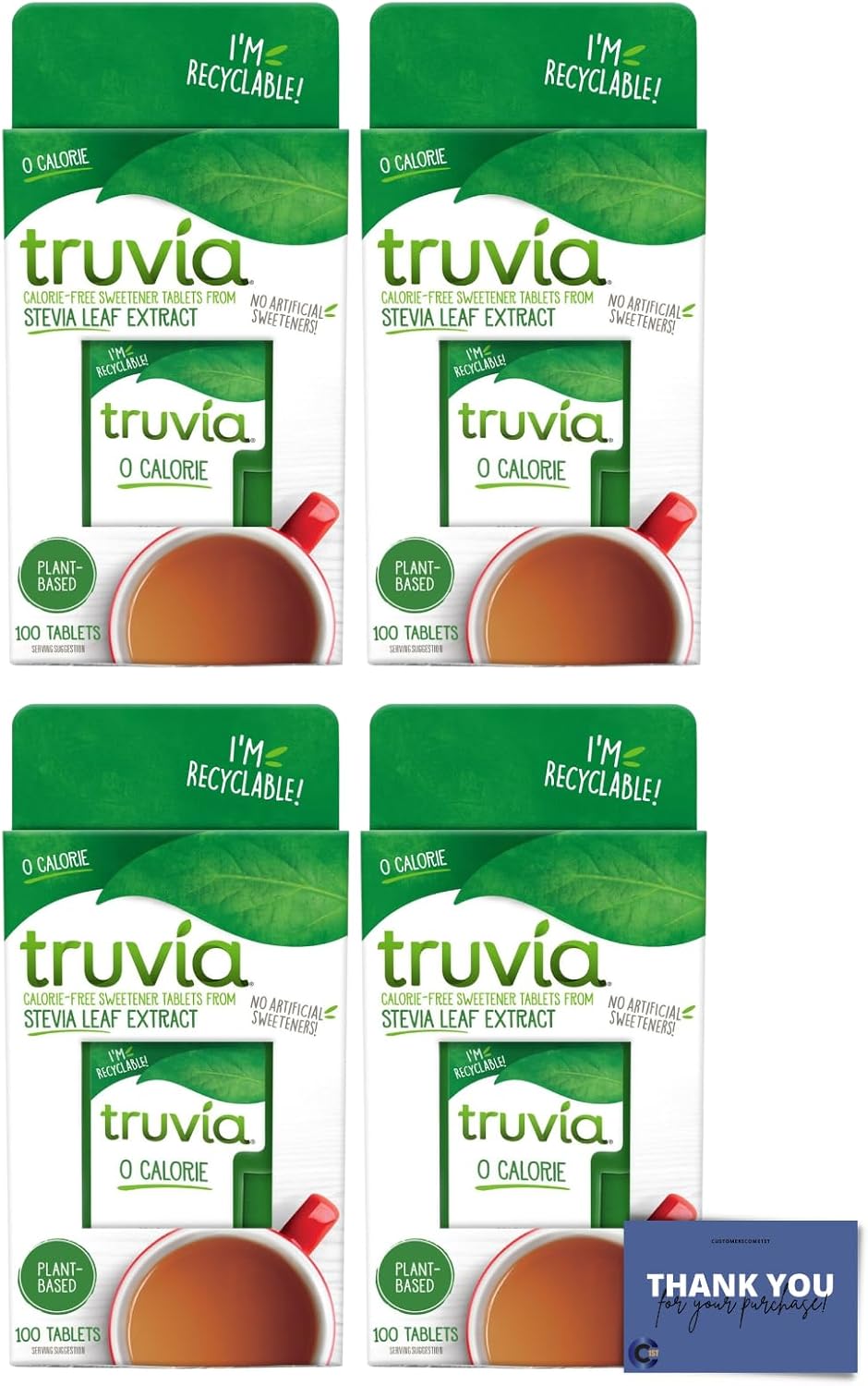 Truvia Stevia Leaf Sweetener Tablets - 4 x 100s Packs - Natural Sweetness Without Calories