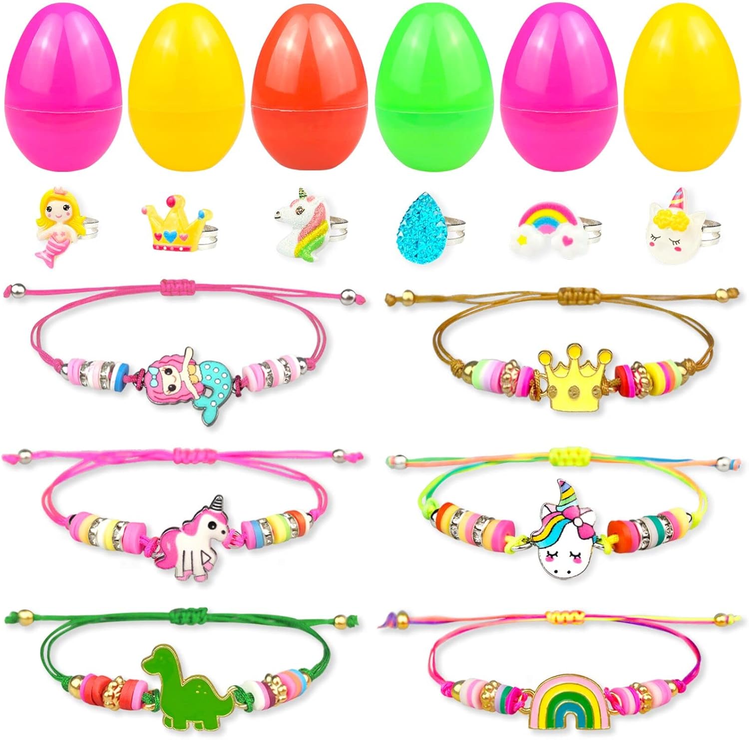 BNUZEIYI Easter Eggs 6 Pack Filled Eggs with Bracelets For Girls Kids Easter Gifts