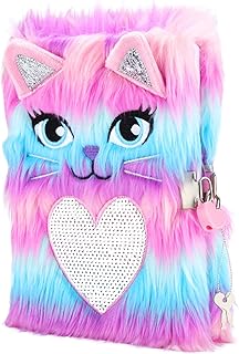 SuperStyle Diary for Girls with Lock, Fuzzy Notebook Gift for 6 7 8 9 10 11 12 Years Old Girls Boys, Secret Diary Cute Lion Writing Plush Journal Christmas Day Birthday Gift for Kids
