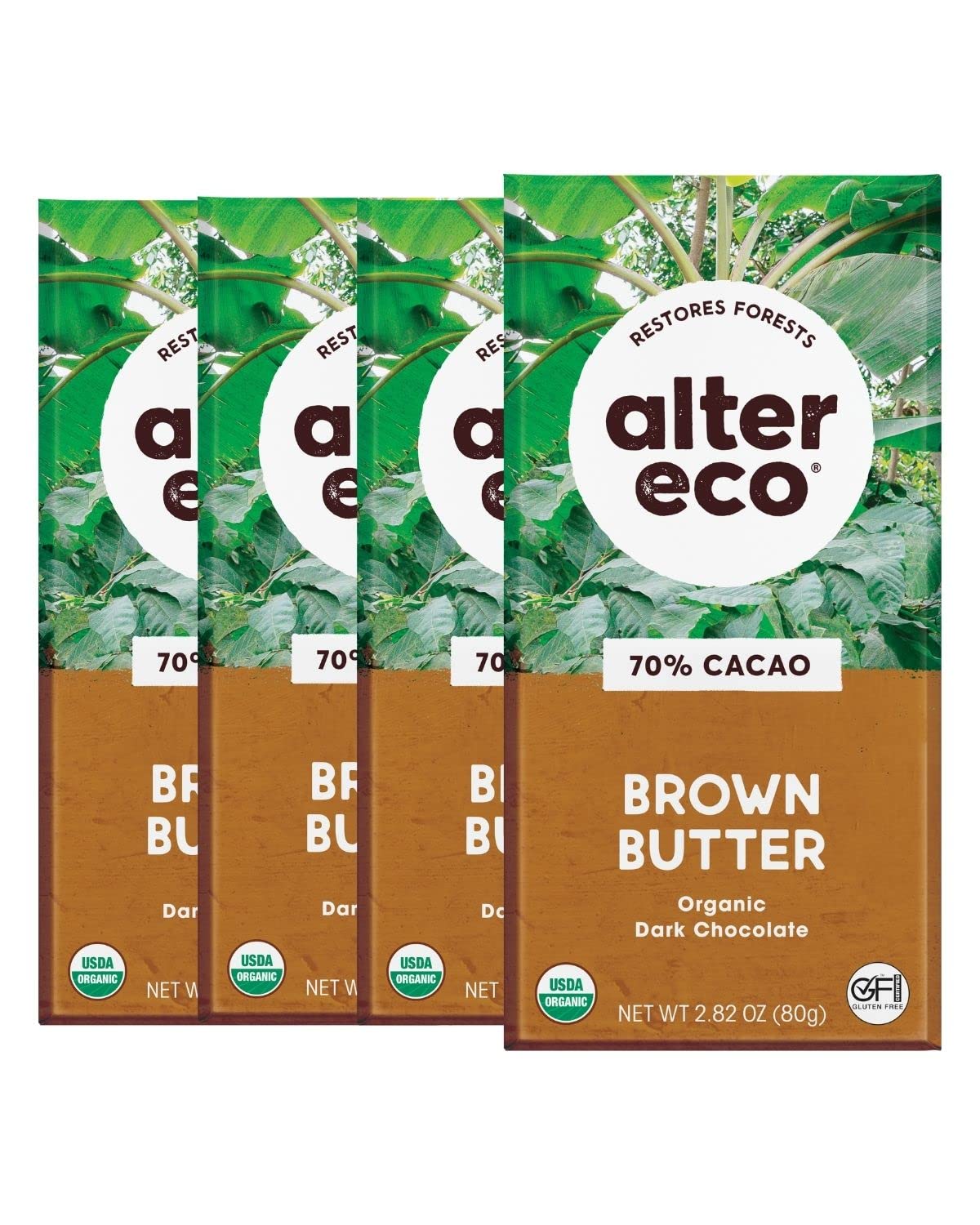 Alter Eco | Dark Chocolate Bars | Pure Dark Cocoa, Fair Trade, Organic, Non-GMO, Gluten Free (4-Pack Brown Butter)