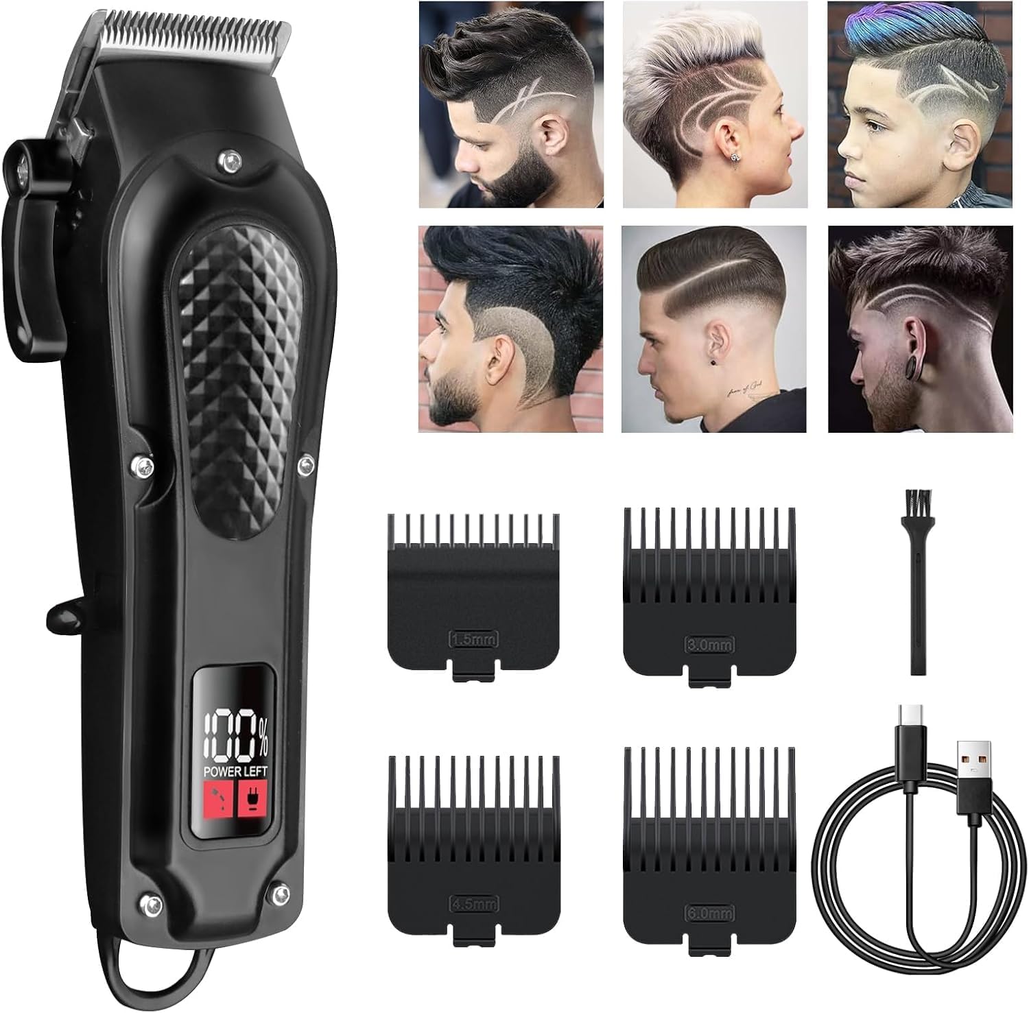 Hair Clippers Men, Hair Trimmers, Electric Hair Trimmer, Beard Trimmer with 4 Guide Combs LCD Display Gifts for Men