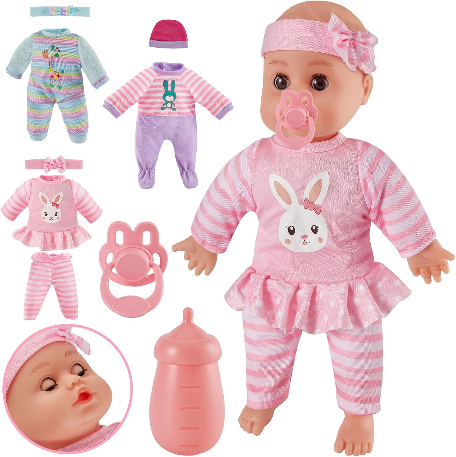 LINFUN KIDS Baby Dolls Accessories for Girls,Talking Baby Dolls Open Close Eyes,3 pcs Doll Dress Up Clothes 12 inch,Role Play Toys age Toddler Kid 3+