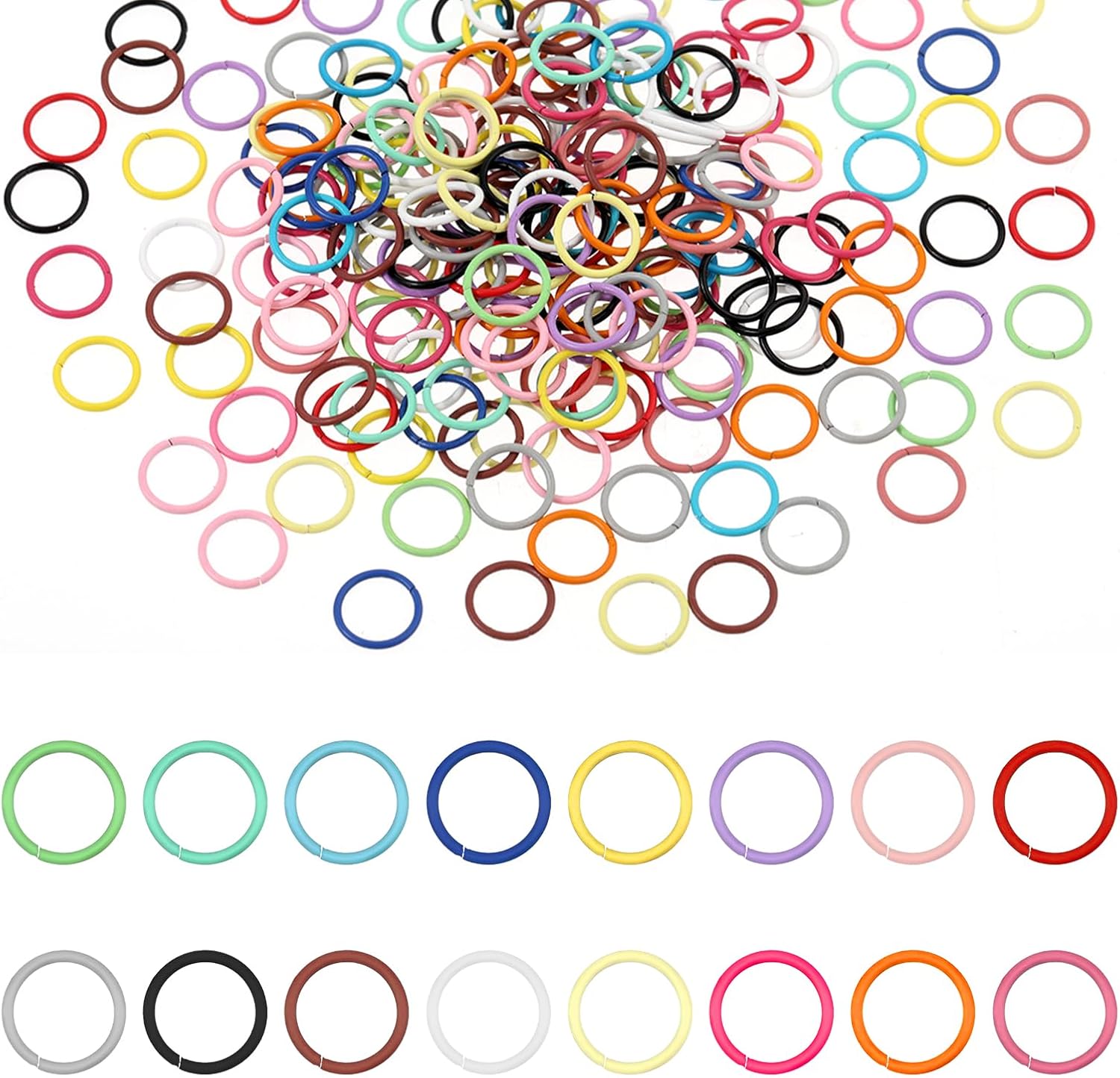 Ptwola 300 PCS Colored Open Jump Rings 10mm O Keychain Rings Small Jewelry Making Connectors DIY Necklace Rings for Bracelet Findings Charm Pendant Bead Craft Lobster Clasps Dog Tag Supplies