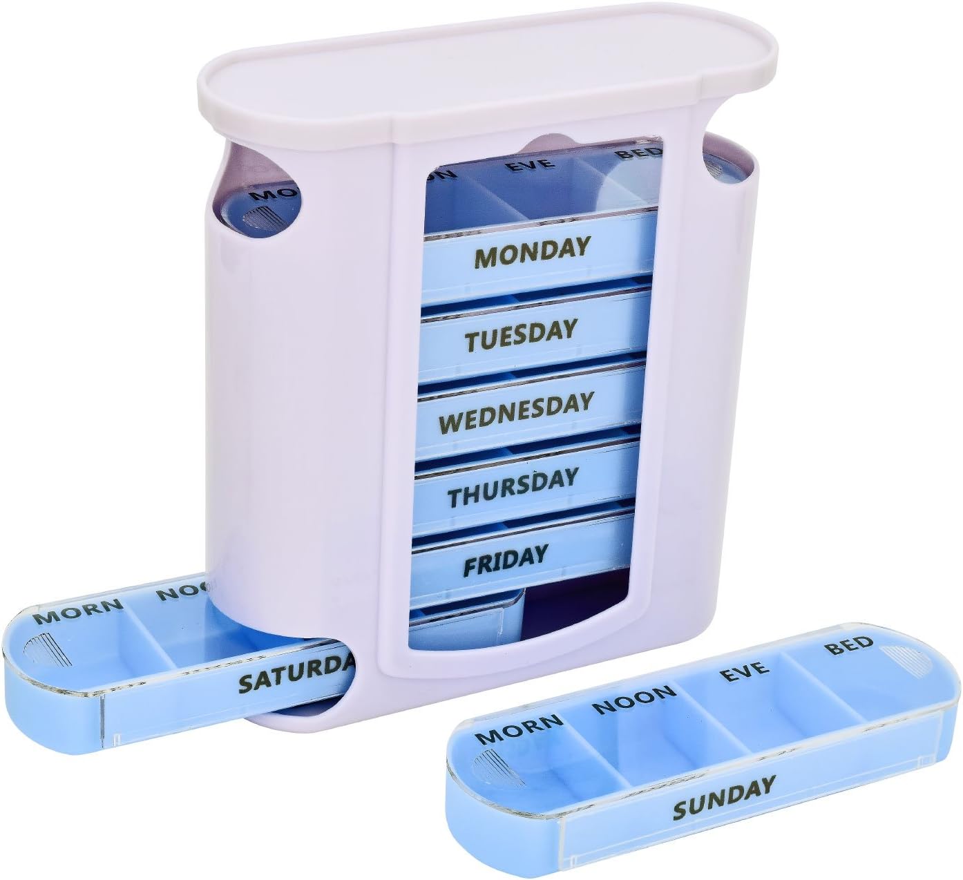 Taylor & Brown Tower 7 Day Pill Box Pillbox Weekly Pill Organizer Holder Dispenser with 4 Daily Schedule Lines