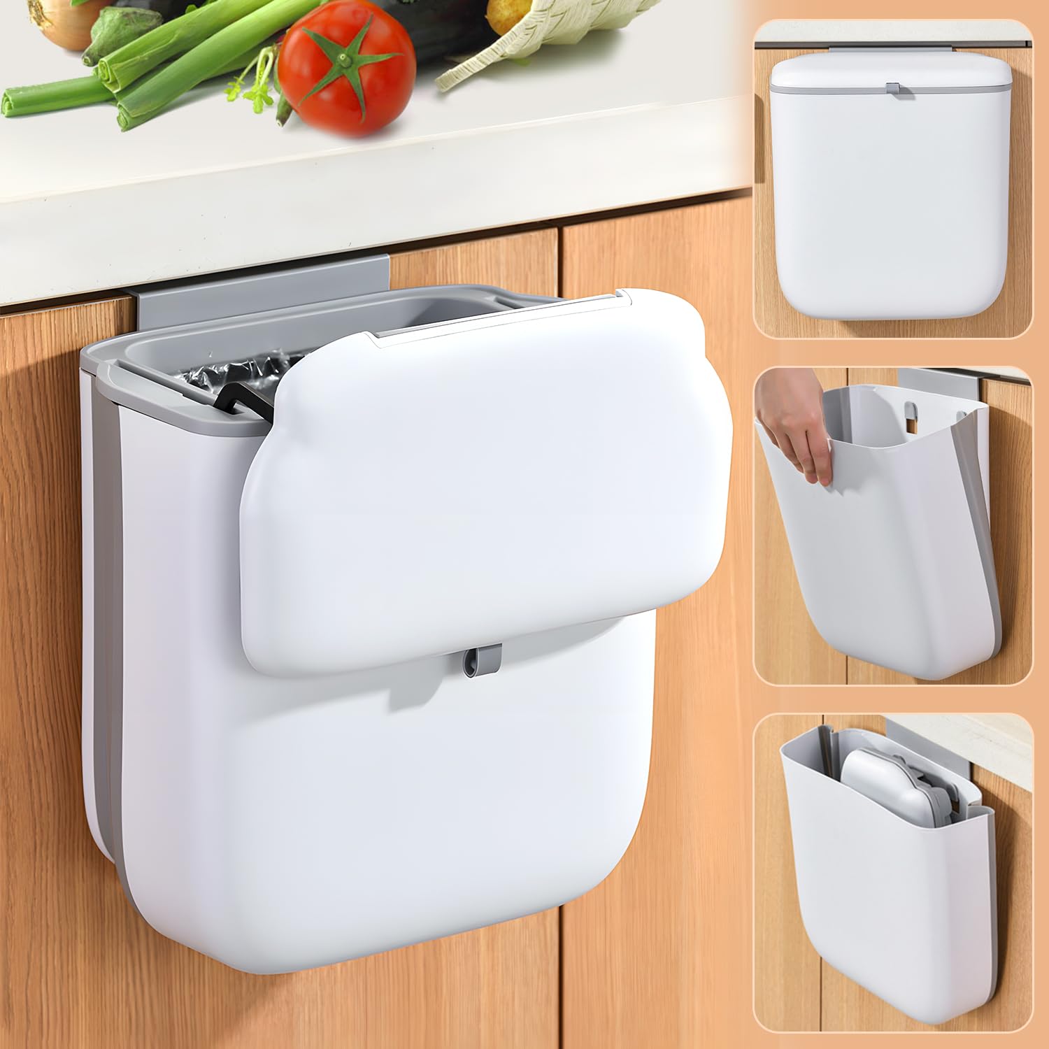 Singwow Food Waste Bin, Recycling Cupboard Bins for Kitchen 10L Under Sink Food Waste Caddy, Hanging Compost Bin for Bathroom, Toilet, Motorhome, Bedroom (White)