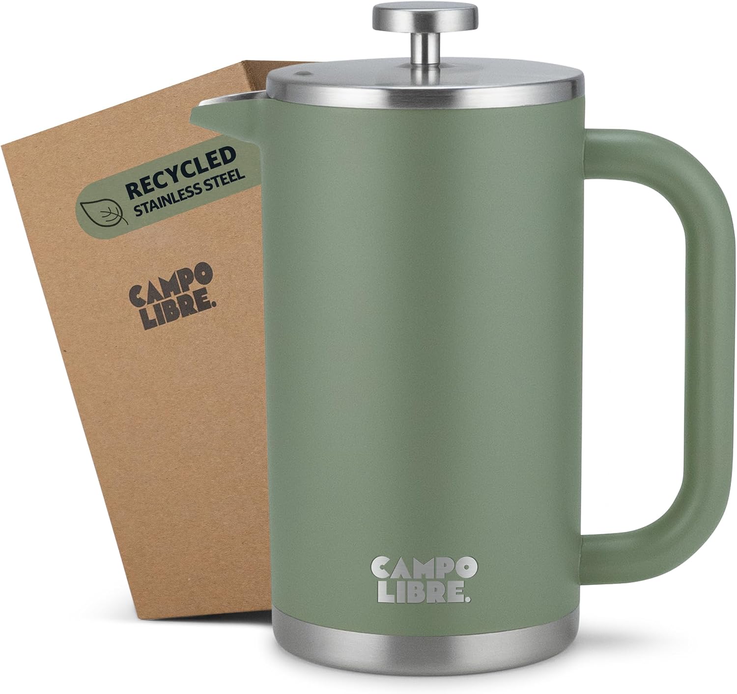 Campo Libre.® Giorgio. French Press, Coffee Press – 1000ml Stainless Steel Cafetiere, Double-Wall Insulated, Plastic-Free, Thermal Coffee Maker with Spare Filter – Dishwasher safe - Recycled Steel.