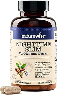 Naturewise Nighttime Fitness Support Supplement & Natural Sleep Aid with Cayenne Extract, Green Coffee Bean, GABA, L-Theanine - Vegetarian, Non-GMO - 60 Capsules[1-Month Supply]