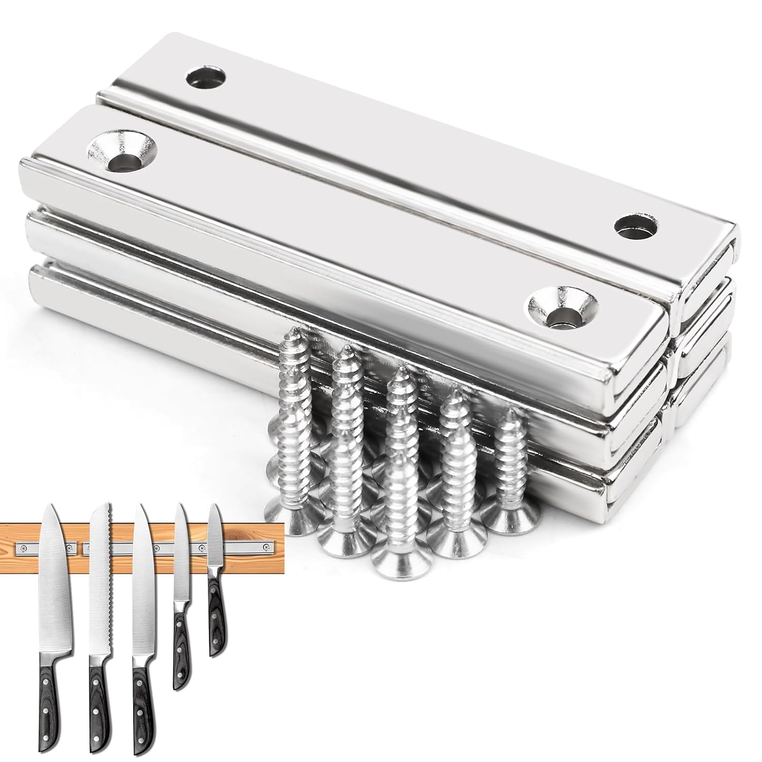 LOVIMAG Strong Neodymium Rectangular Pot Magnets, 80lbs 60x13.5x5mm Strong Bar Magnets with Countersunk Hole and Screws, Strong Industrial Strength Rare Earth Magnets for Mounting, Pack of 6