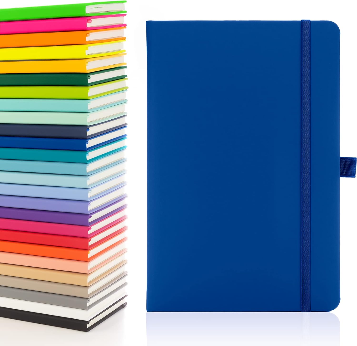 Notes London Eco A5 Notebook with Lined Pages, Pen Loop, Ribbon, Date Marks and Paper Pocket, Medium Hardback Journal, Note, sustainably sourced paper (Blue)