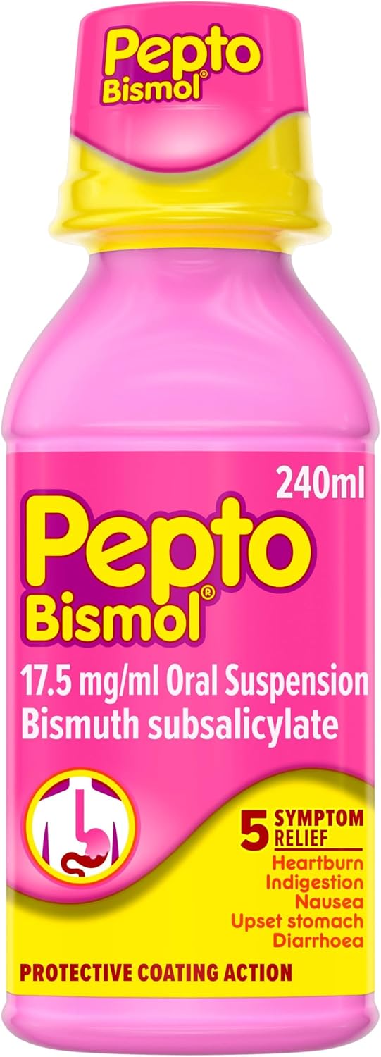Pepto-Bismol for Nausea, Heartburn, Indigestion, Upset Stomach and Diarrhoea Relief, 5 Symptom Relief (240ml)