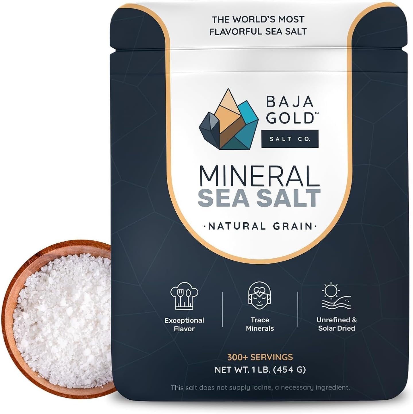 Baja Gold Mineral Sea Salt – Unrefined Mineral-Rich Sea Salt, 454g –Natural Grain Crystals packed with Trace Minerals, Ideal for Gourmet Cooking, Healthy Eating, and Versatile Applications