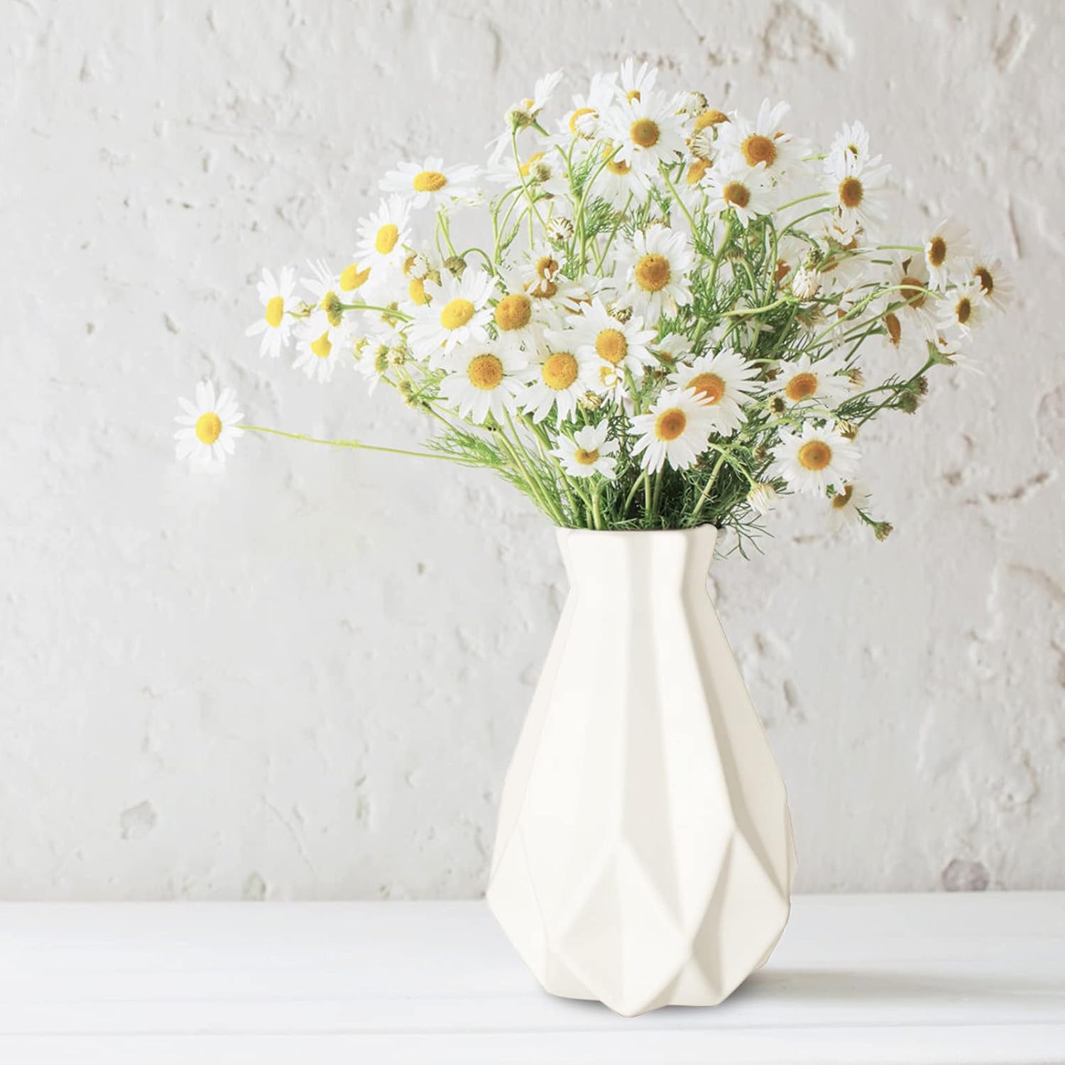 Vase for Flowers - Rustic Style White Geometric Desktop Decorative Vase Plastic Large Bottles for lego Flowers Bouquet Hydroponic Arrangement Wedding Home Office Romantic Decoration