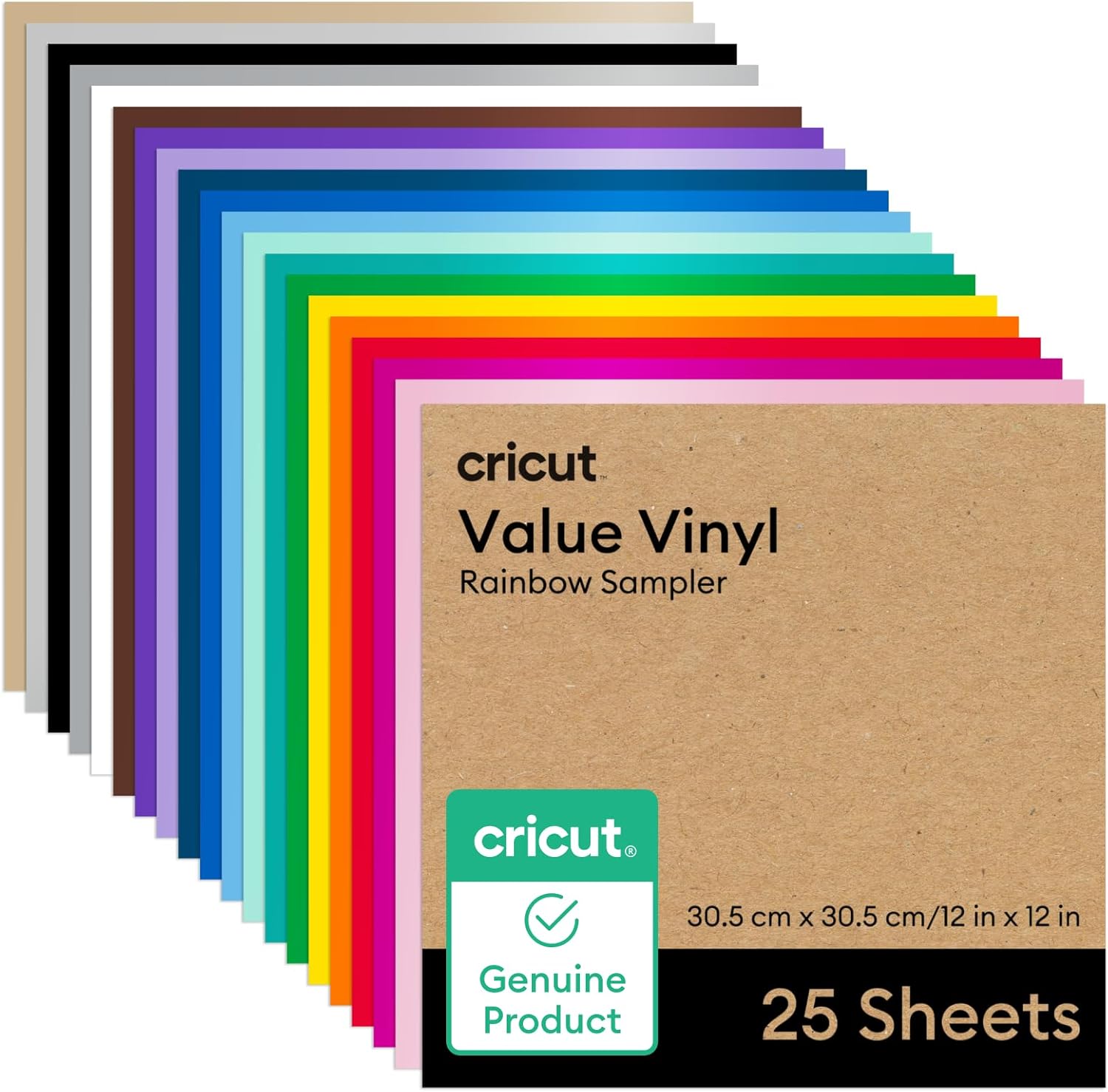 Cricut Vinyl Permanent | 25-Pack | 30.5cm x 30.5cm (12" x 12") | Self Adhesive Vinyl Sheets | for use with All Cricut Cutting Machines, Rainbow Sampler