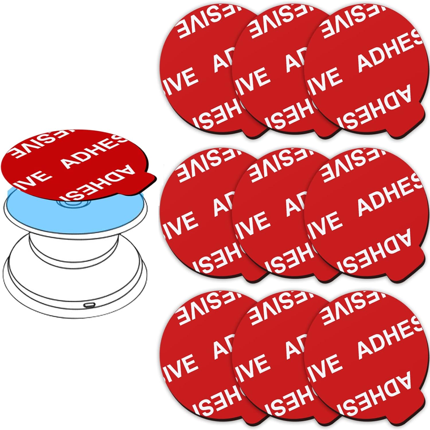 Anteel Sticky Adhesive Compatible with Socket Collapsible Grip, 9 Pack Double-Sided Replacement for Swappable Phone Expanding Base, Extra Super Strong Circle Glue Tape for Mobile Car Holder