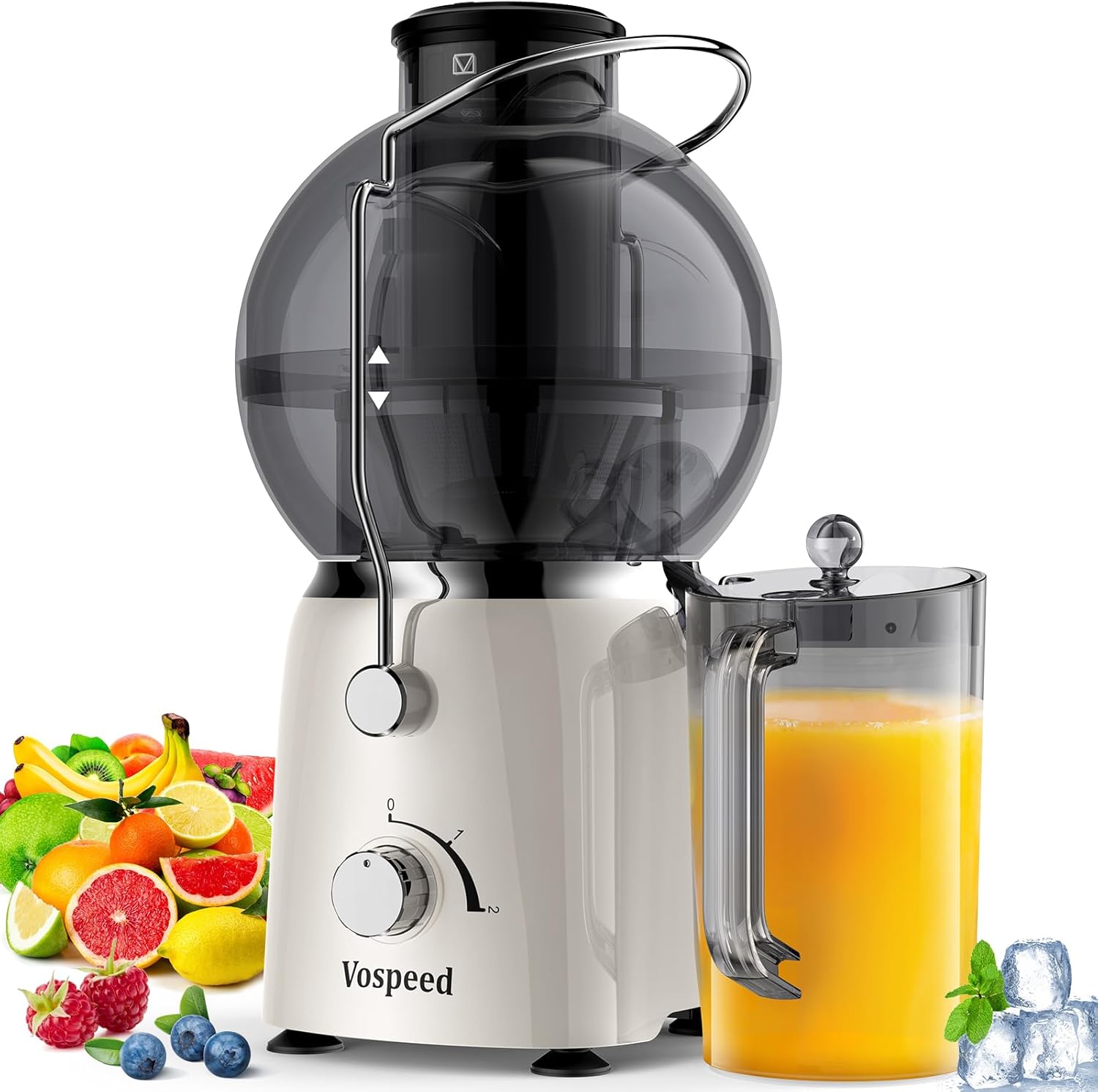 Vospeed Juicer Machines, 1400W Juicers Whole Fruit and Vegetables Juice Maker with 2 Speed Settings Centrifugal Juicers with 1.2L Cup, Easy to Clean, BPA-Free, Include Cleaning Brush