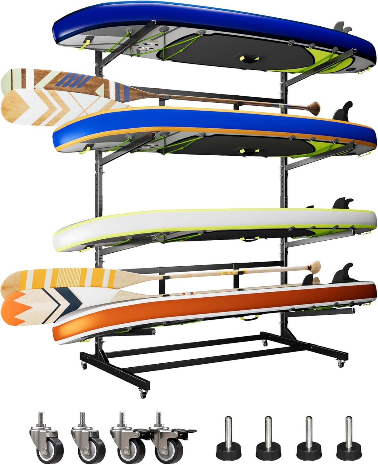 METAN Metal Kayak Storage Rack,59’’Wide Freestanding Heavy Duty Adjustable Kayak Stand Indoor Outdoor Storage Rack Garage with Wheels,Black,Assembly Required