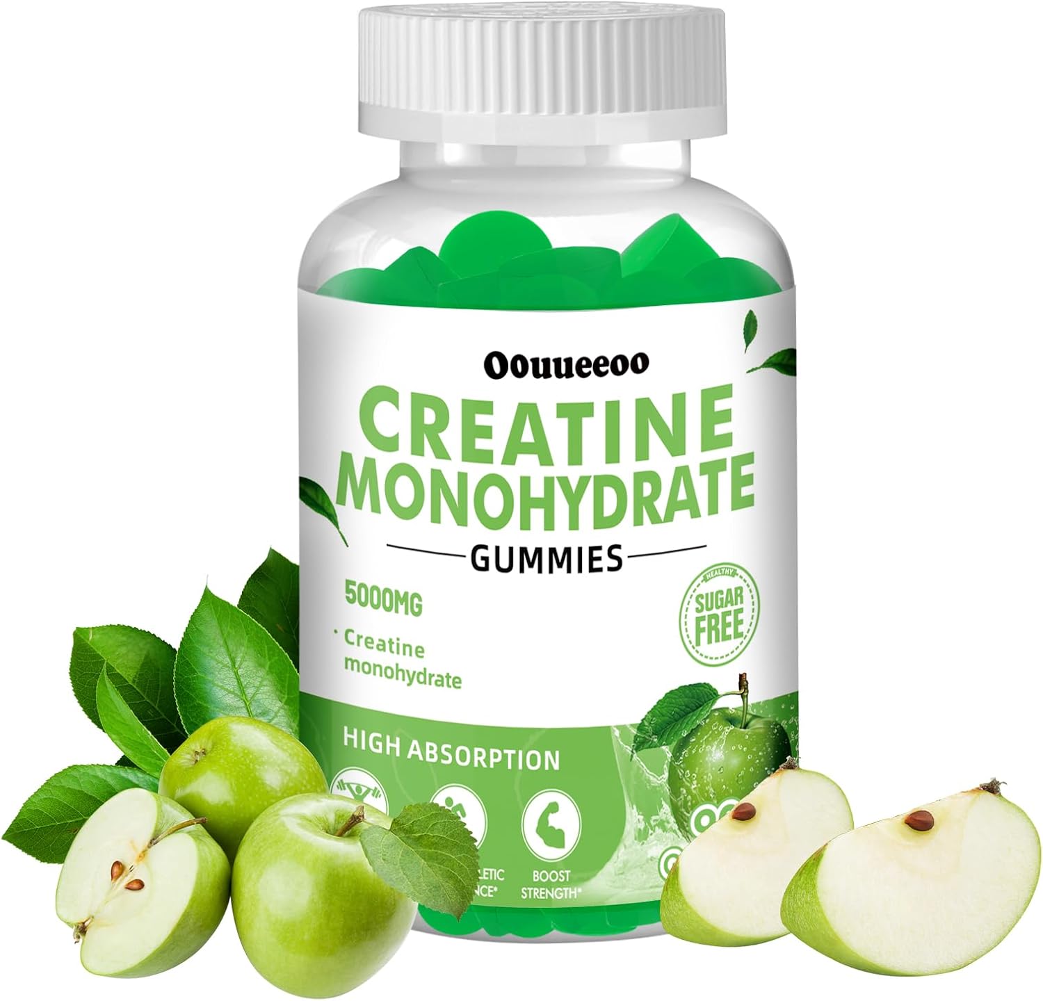 Green Apple Creatine Monohydrate Gummies 5g for Women & Men,Monohydrate+Taurine & B12,Sugar Free Pre Workout Gummies,Creatine Supplement Chews For Muscle Strength,Muscle Builder,Energy Boost(90 Count)