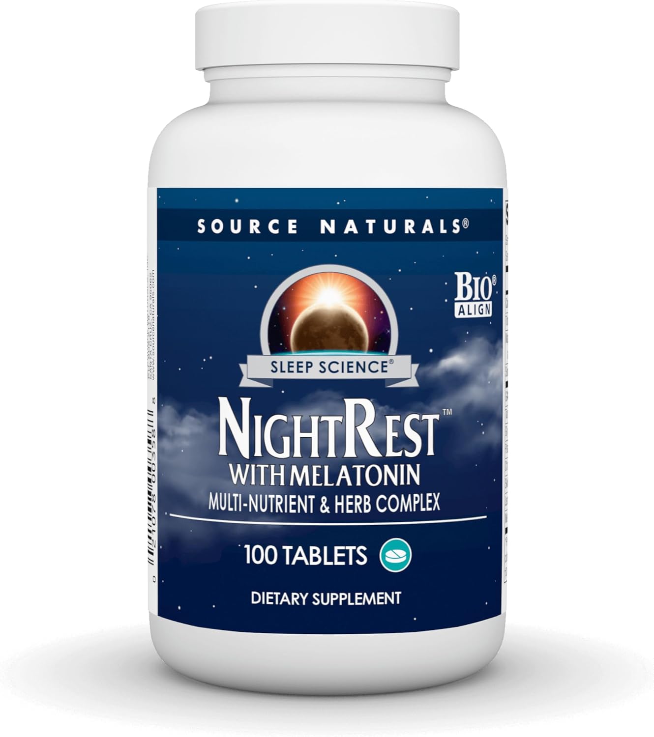 Source Naturals Sleep Science NightRest with Melatonin - BioAligned MultiNutrient & Herb Complex, for Rest & Relaxation Support* - 100 Tablets