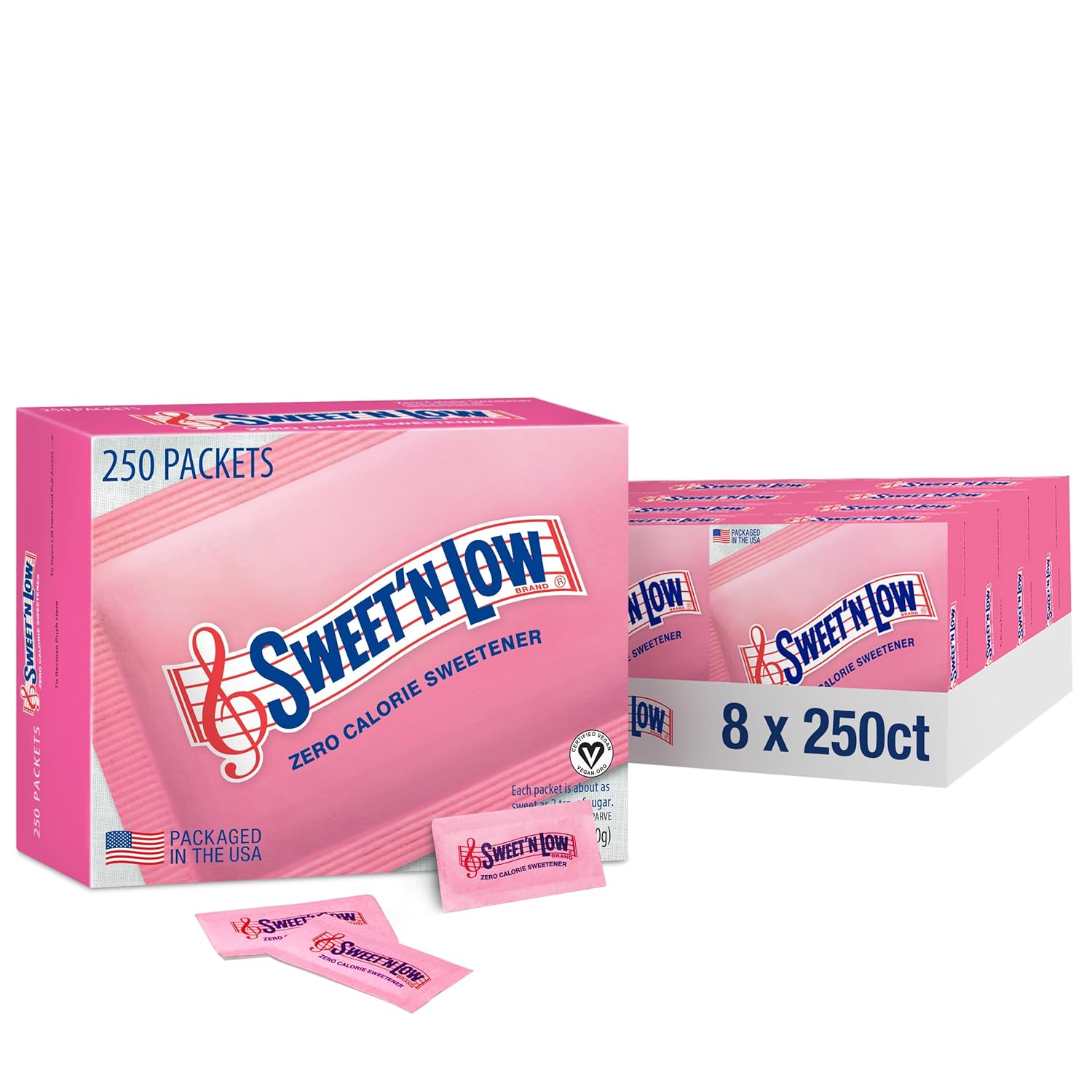 Sweet'N Low, Zero Calorie Sweetener Packets, 250 Ct Box, 8 Pack | Kosher & Gluten Free, Low Glycemic Index, Individual Tea and Coffee Sweetener Packets