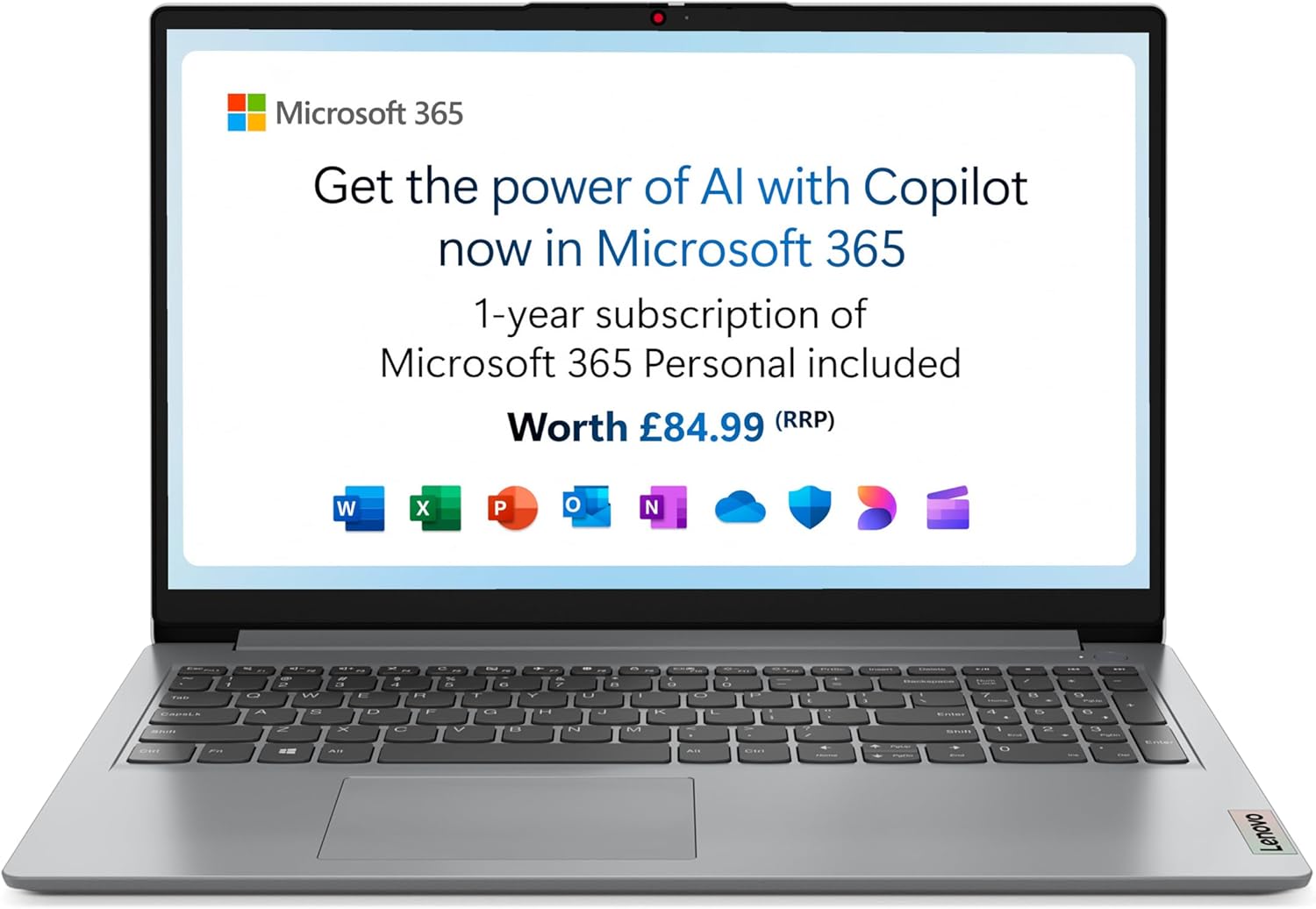 Lenovo IdeaPad 1 | 15 inch Full HD Laptop | Intel Celeron N4500 | 4GB RAM | 128GB eMMC | Windows 11 Home in S mode | Microsoft 365 Personal | Cloud Grey