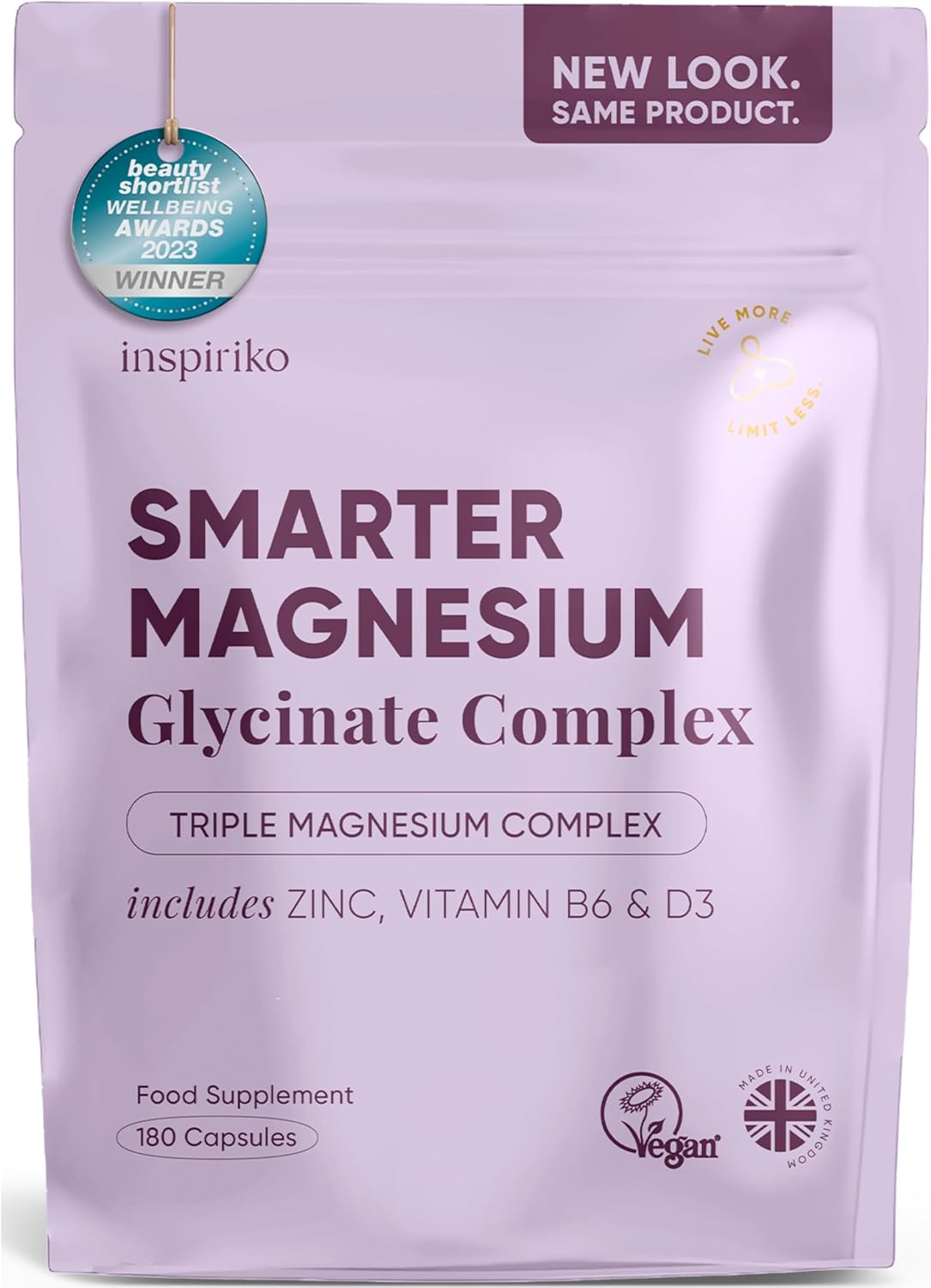 Inspiriko 6-in-1 Magnesium Supplements for Women (3 Month Supply) 1600mg Triple Magnesium Complex with Citrate, Malate & Glycinate, Zinc, B6 & D3 - for Sleep, Energy & Hormonal Balance, 180 Capsules