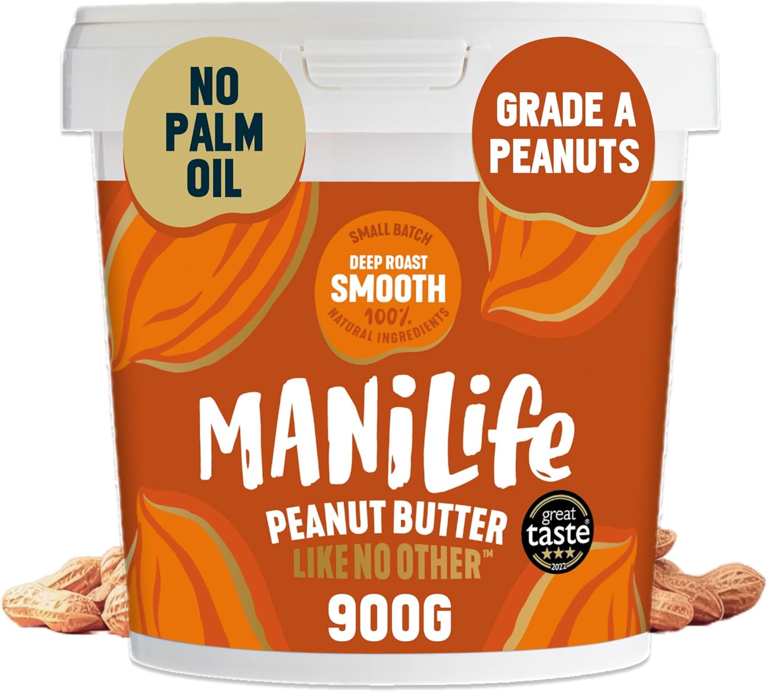 ManiLife Deep Roast Smooth Peanut Butter, 900g Tub Rich and Intense Vegan Peanut Butter Made from Single Origin Grade-A Argentine Peanuts - No Palm Oil, No Added Sugar, No GMOs
