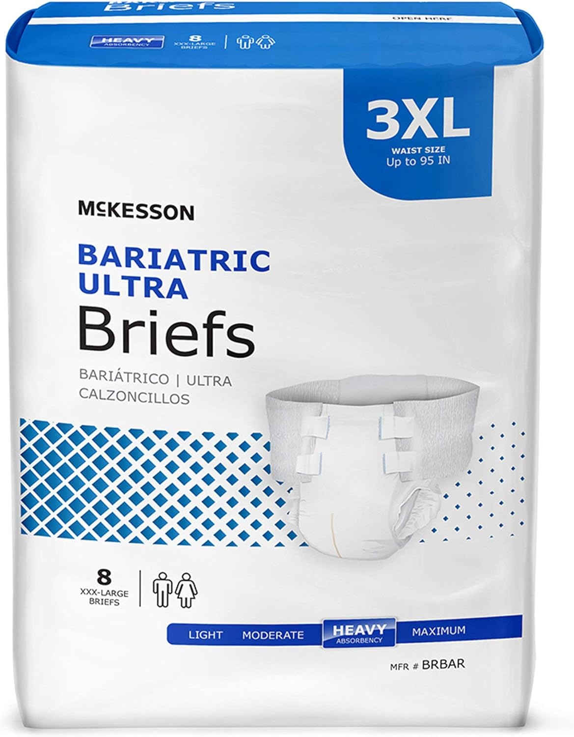 McKesson Ultra Briefs, [32 Count], 3XL, Up to 95 in. Incontinence Adult Diapers with Tabs, Heavy Absorbency, Unisex, Disposable, Elastic Leg Gathers and Contoured Fit for Men and Women