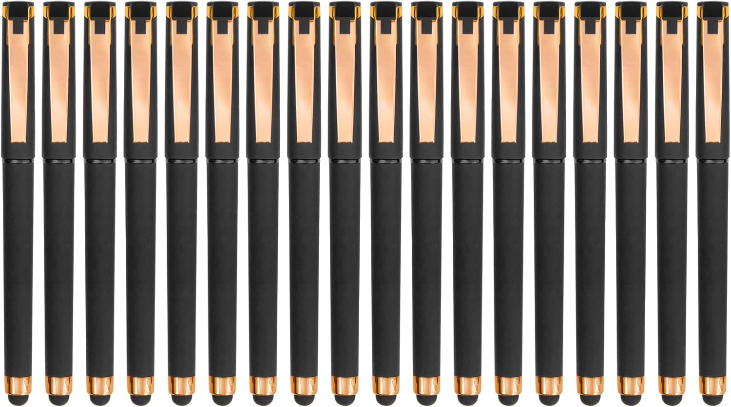 Linbsunne Black Gel Pens 0.7mm Medium Point Pen Office Pens 2-in-1 Stylus Pens for Touch Screens Gel Ink Rollerball Pens for Writing (18 Pack-black)